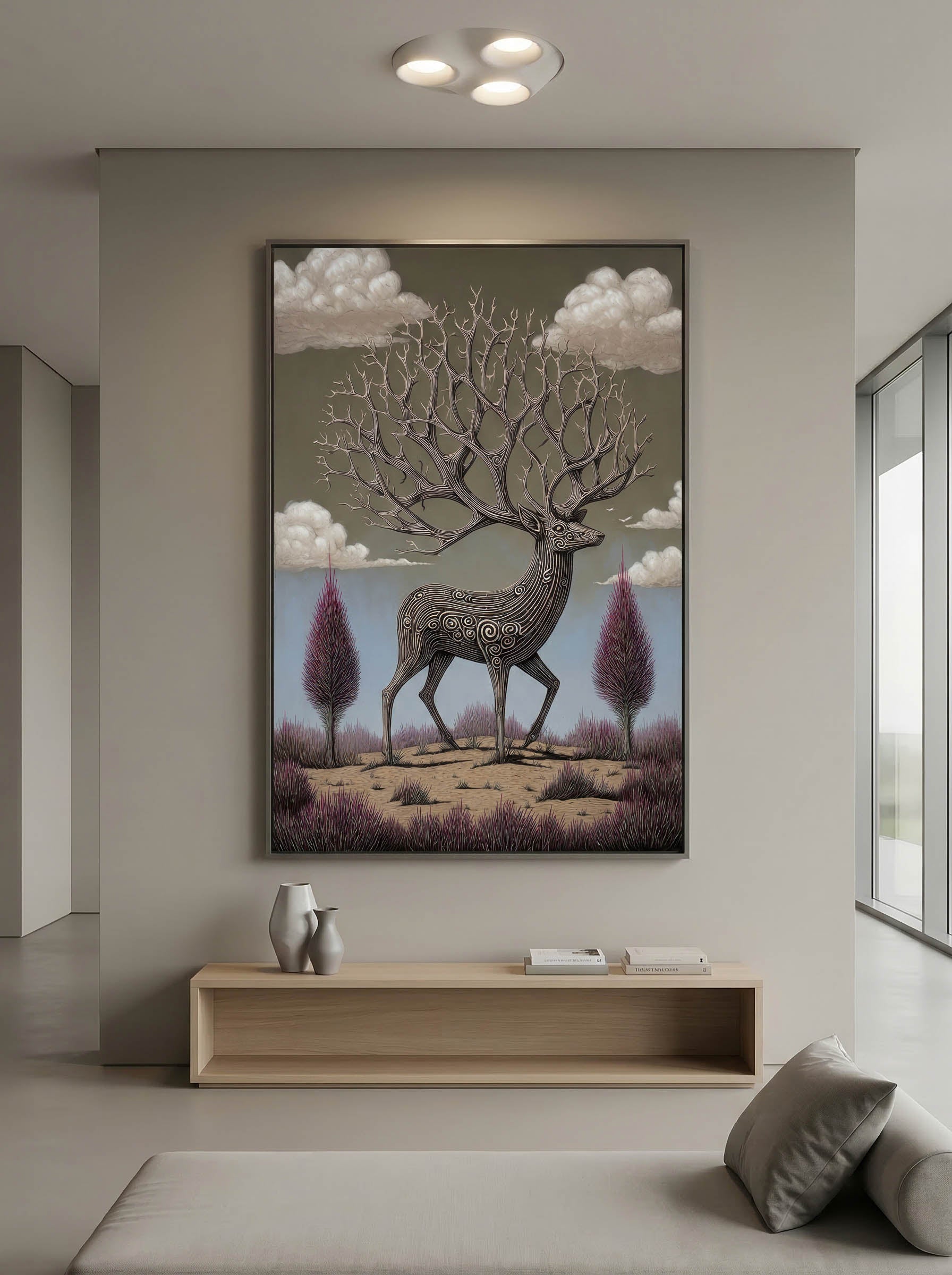 The Ancient Guardian – Surreal Geometric Stag Wall Art 484