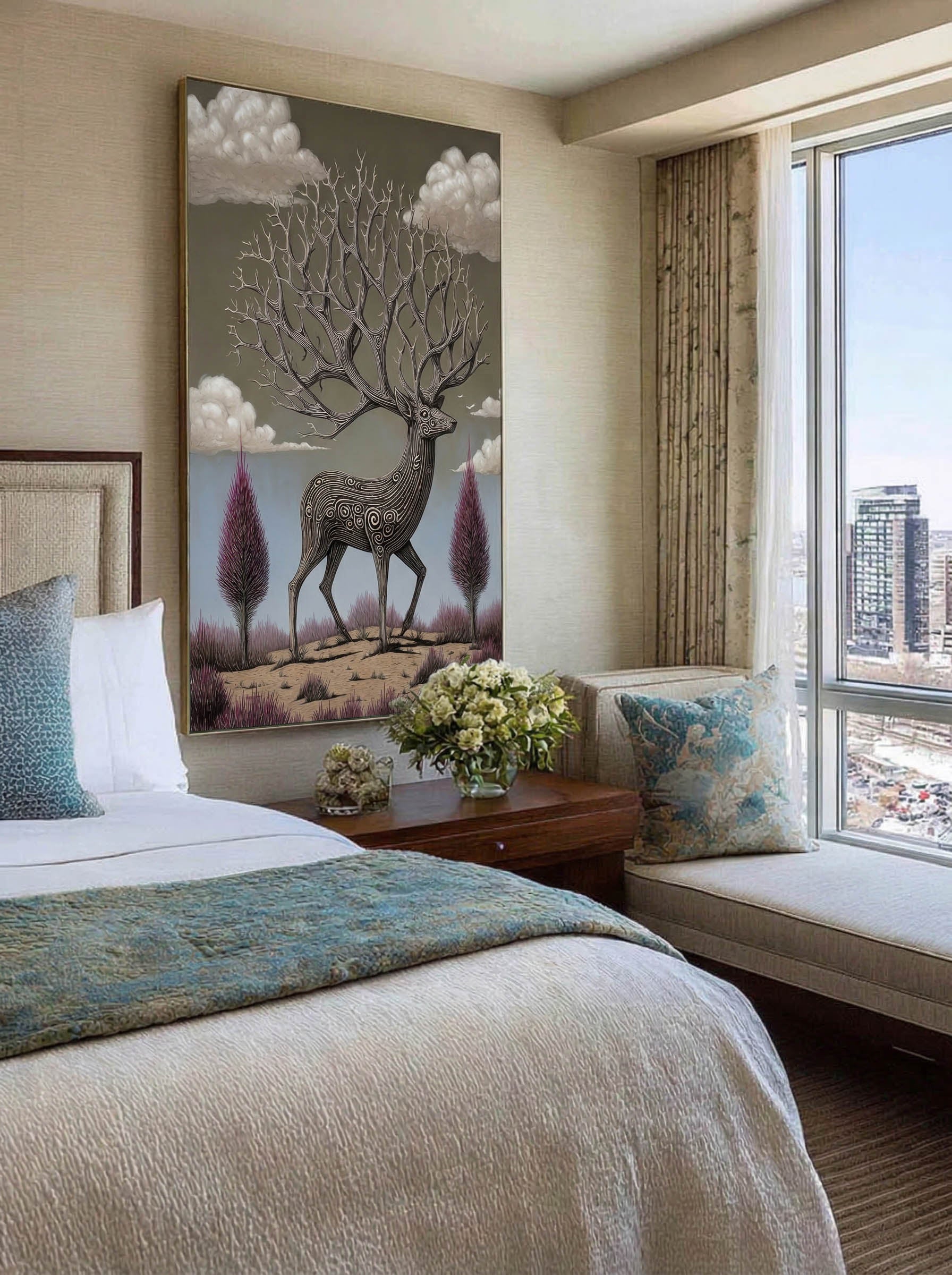 The Ancient Guardian – Surreal Geometric Stag Wall Art 484