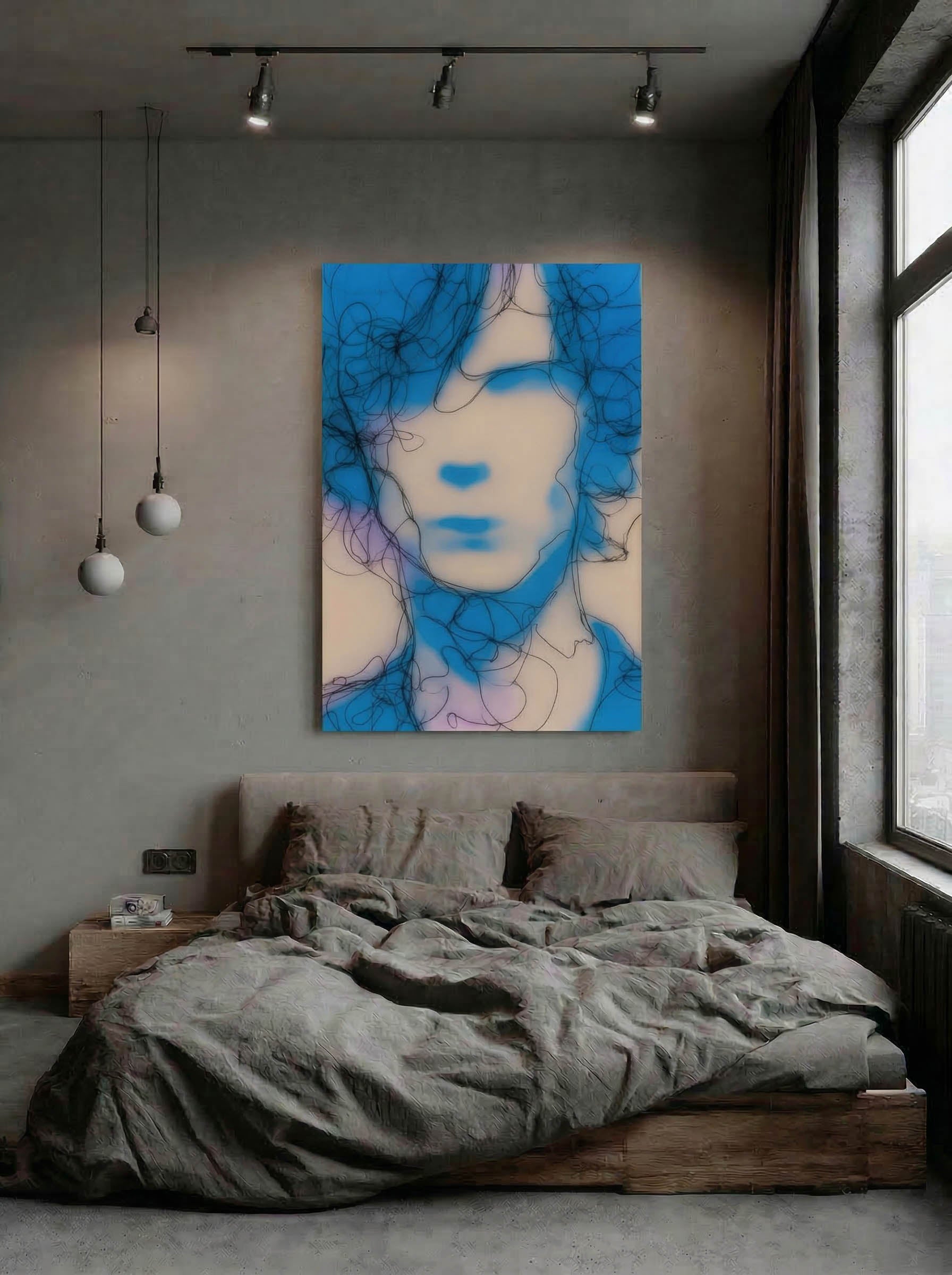 Minimalist Blue Portrait – Surreal Minimalist Wall Art 492