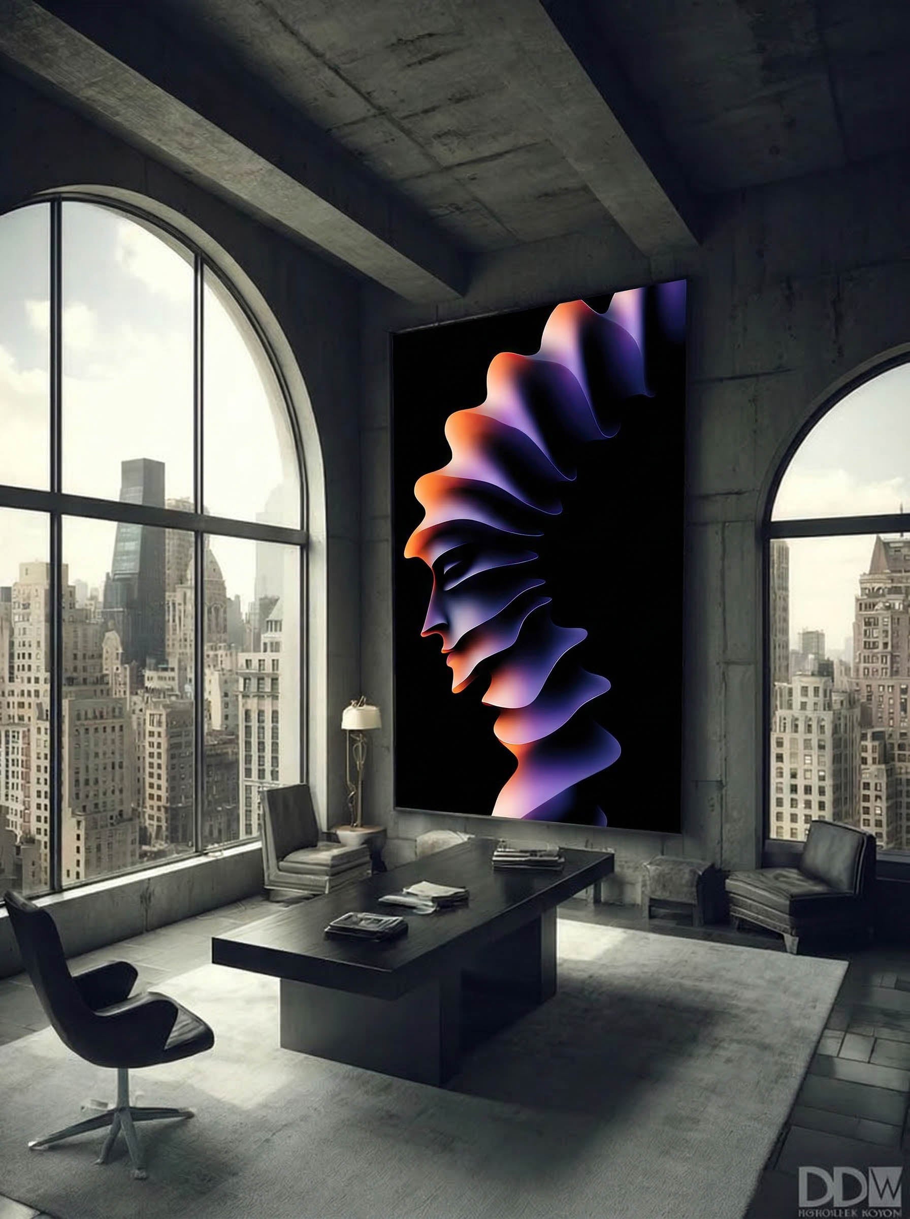 Prism Pulse – Surreal Purple Orange Portrait Wall Art 523