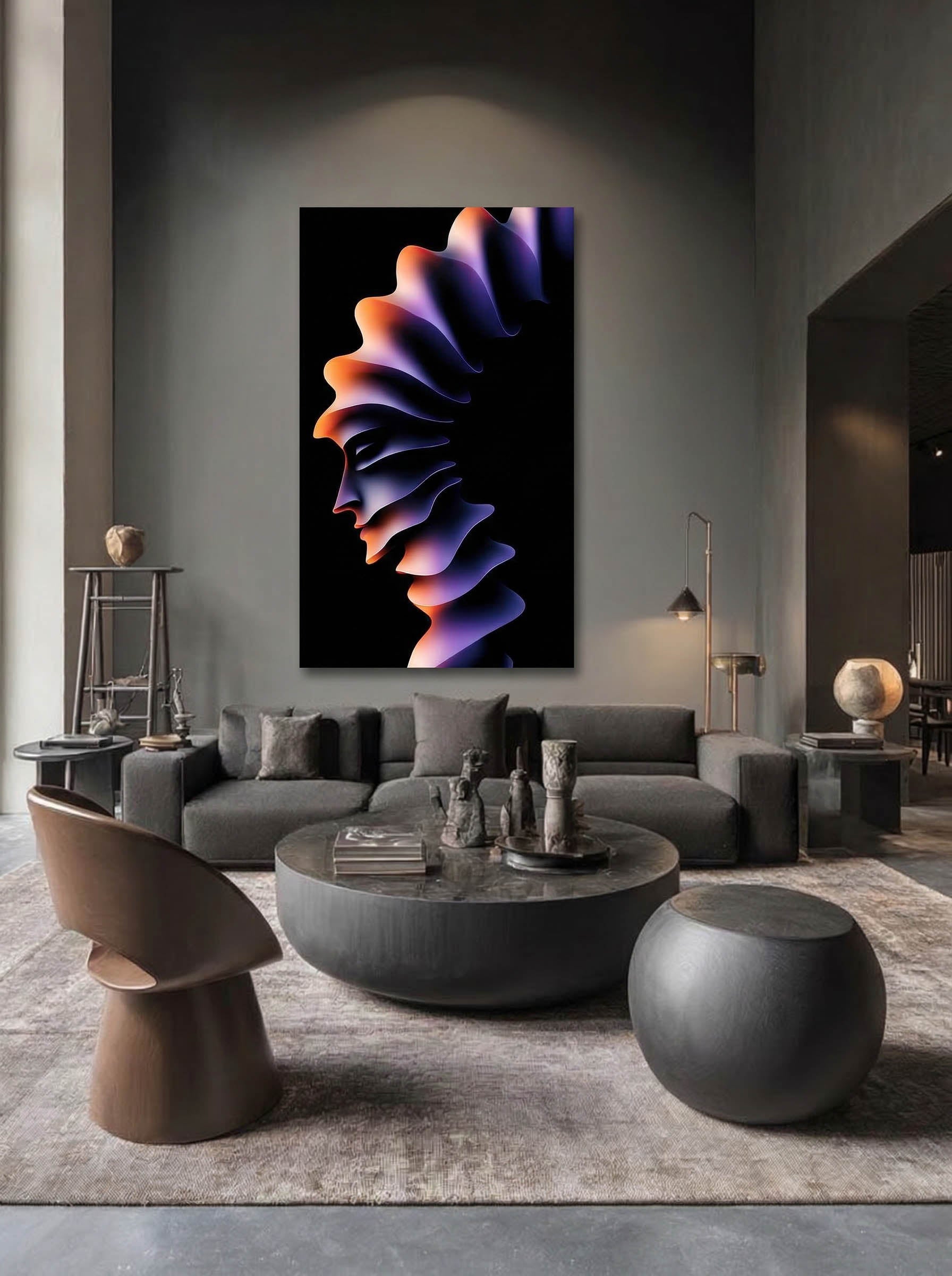 Prism Pulse – Surreal Purple Orange Portrait Wall Art 523