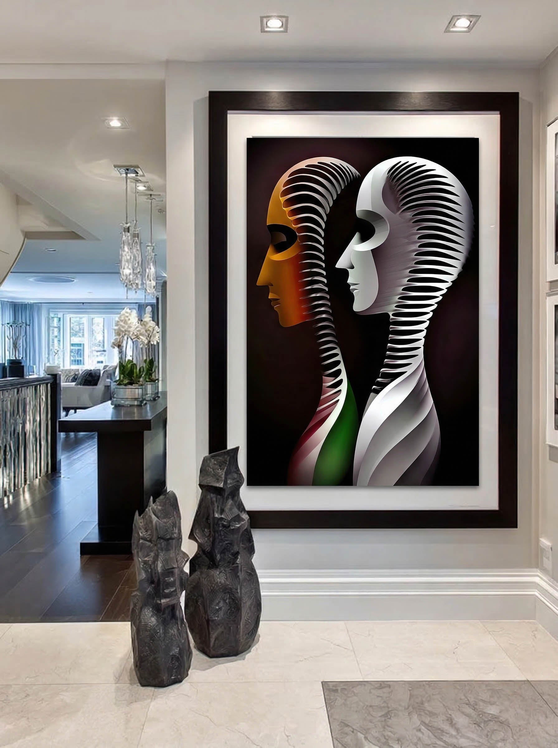 Synchronized Soul – Surreal Bronze Dual Portrait Wall Art 529
