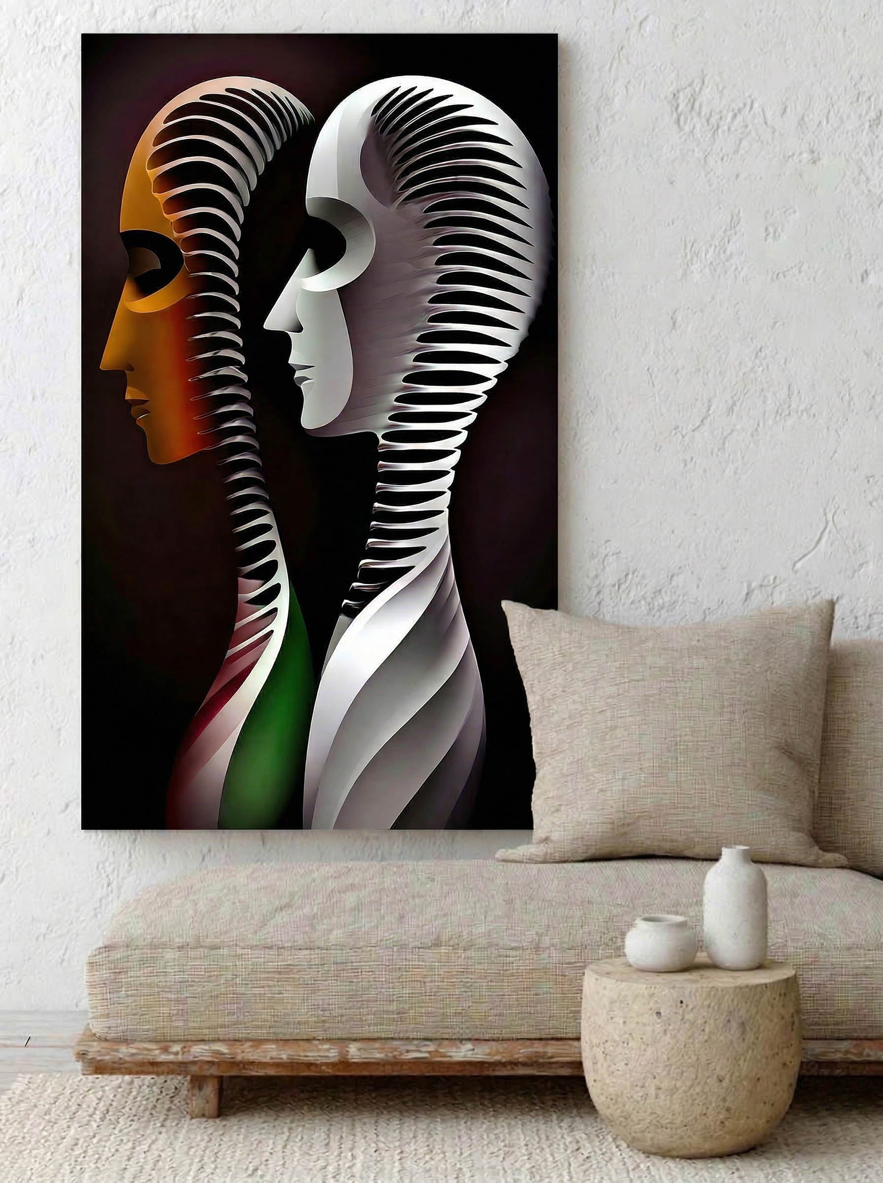 Synchronized Soul – Surreal Bronze Dual Portrait Wall Art 529