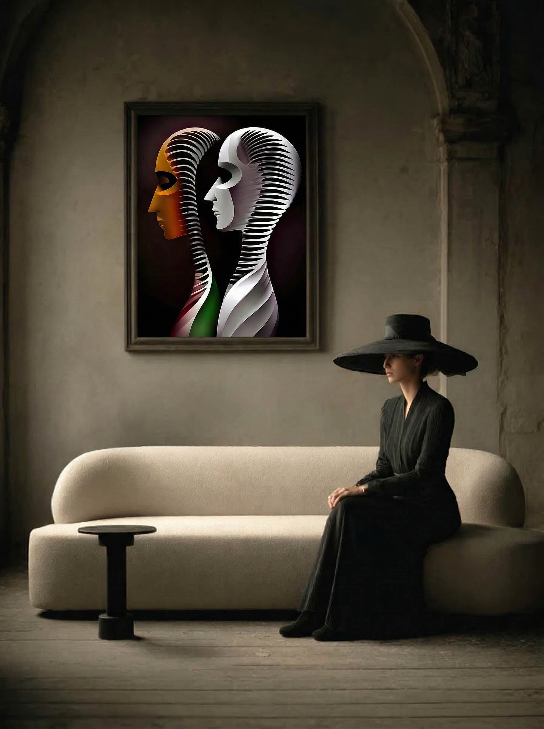 Synchronized Soul – Surreal Bronze Dual Portrait Wall Art 529