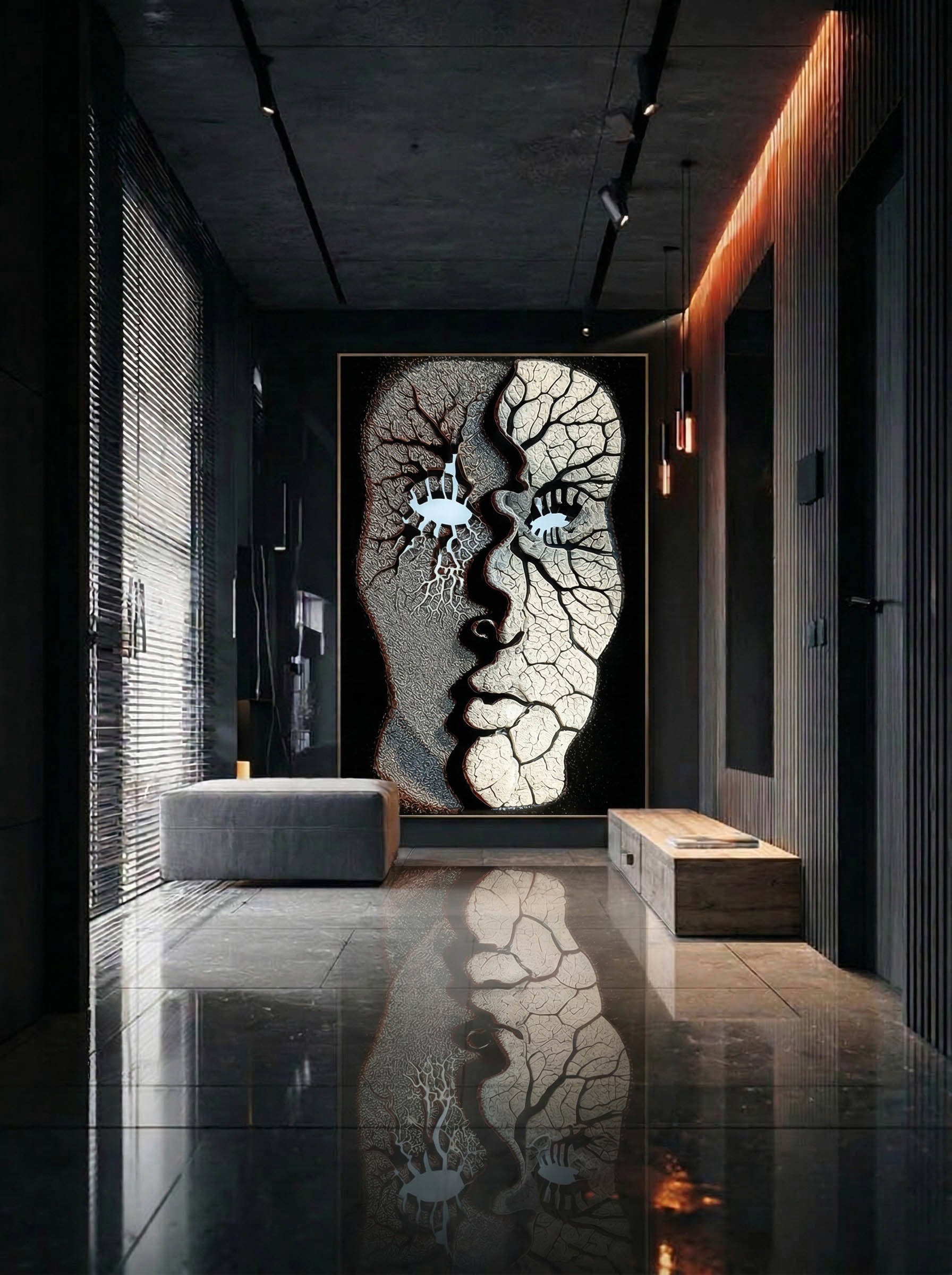 Divided Reflection – Surreal Fractured Duality Wall Art 539