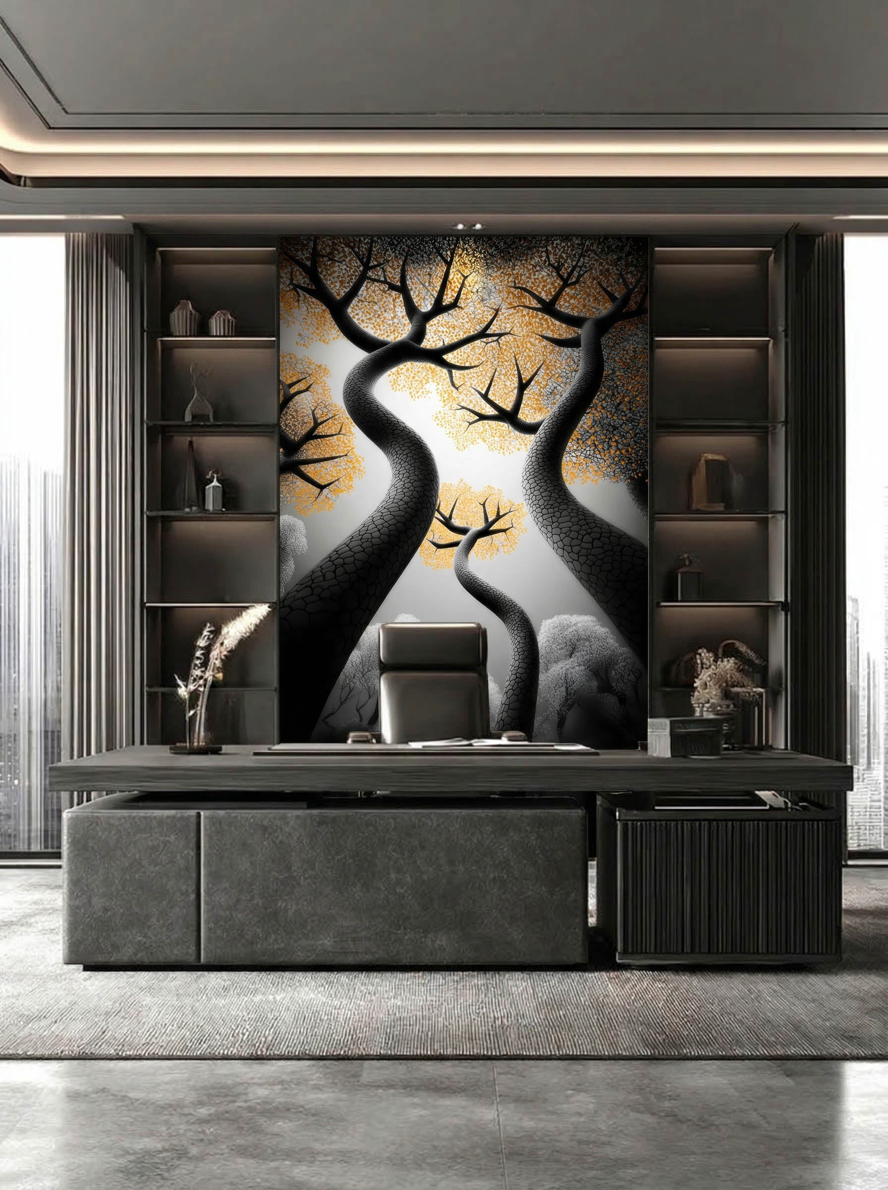Golden Ascent – Surreal Autumn Forest Wall Art 541