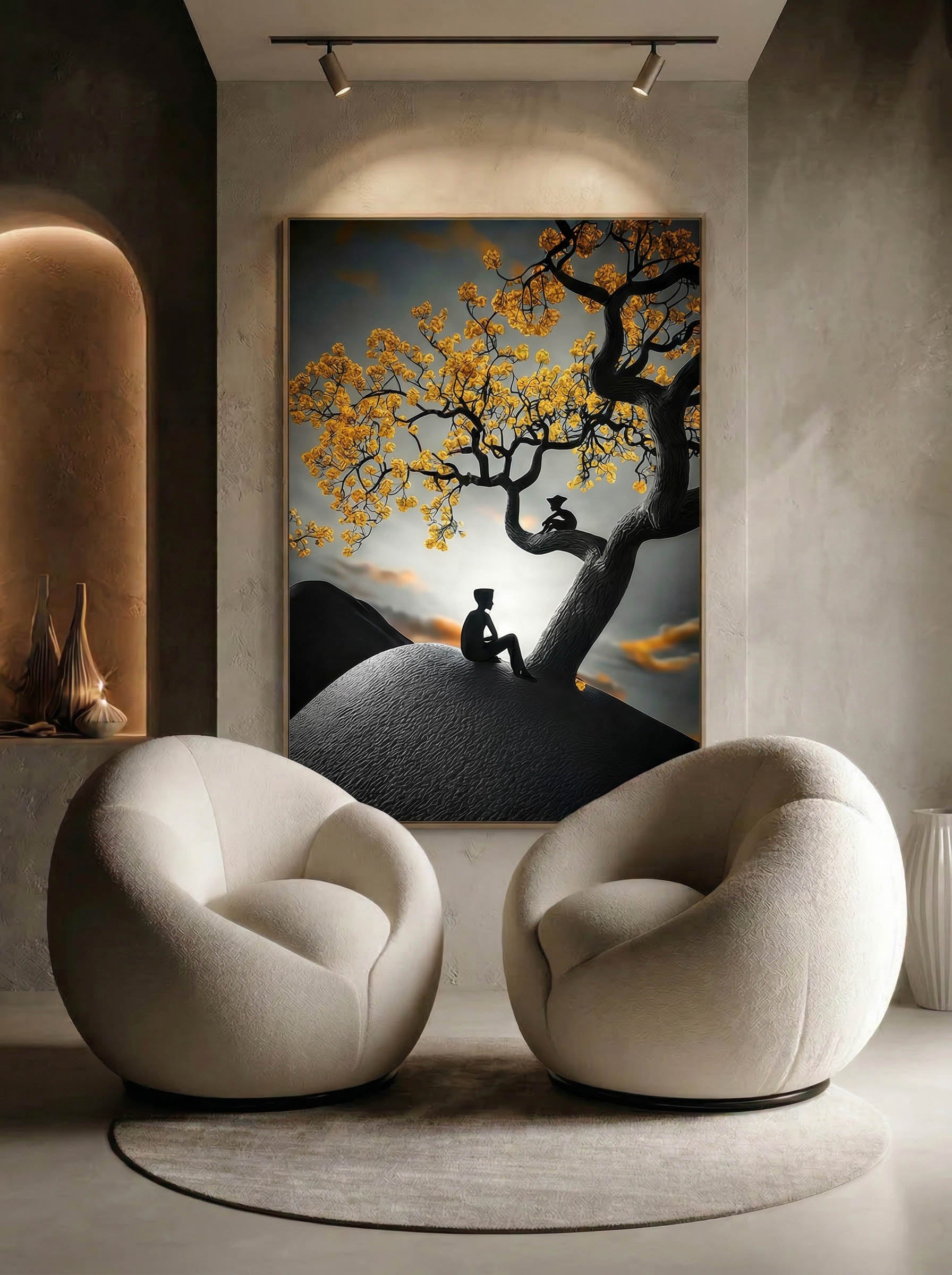 Golden Reflection – Surreal Landscape Tree Wall Art 542
