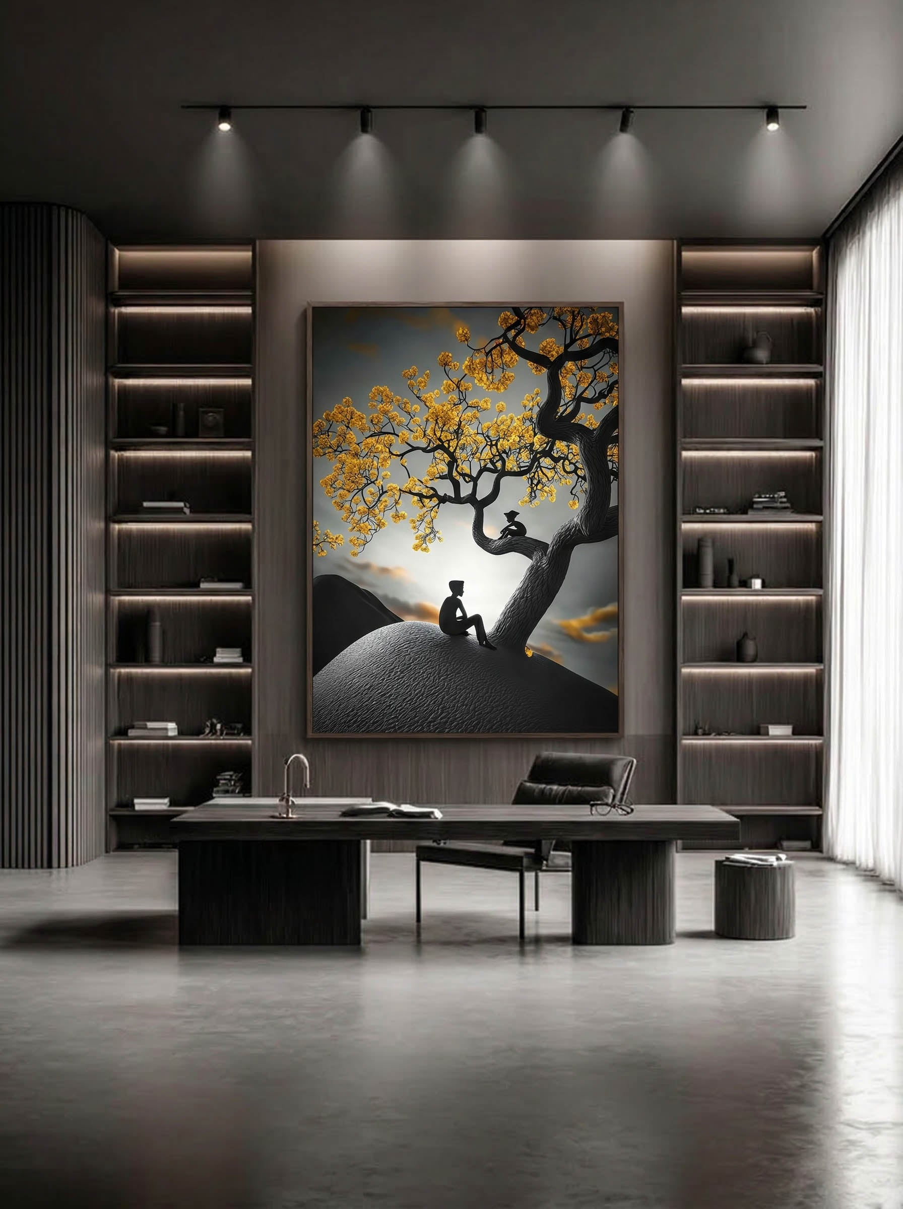 Golden Reflection – Surreal Landscape Tree Wall Art 542