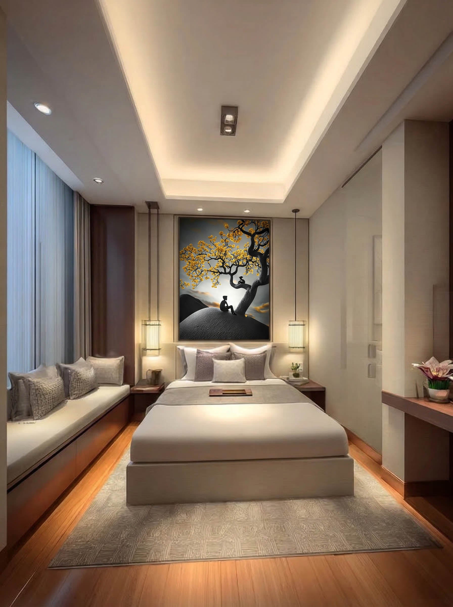 Golden Reflection – Surreal Landscape Tree Wall Art 542