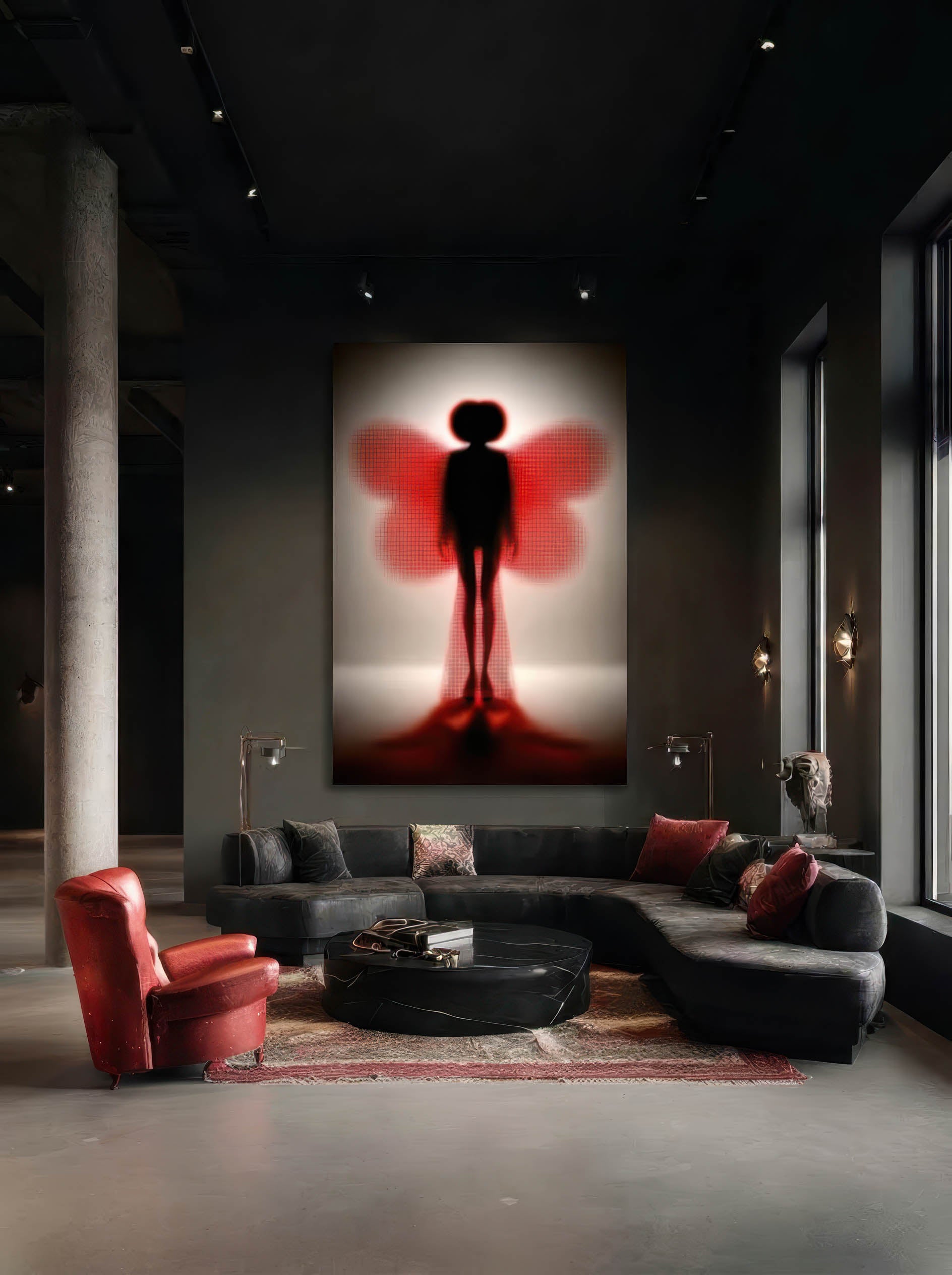 Crimson Silhouette – Surreal Minimalist Wings Wall Art 543 Secondary image