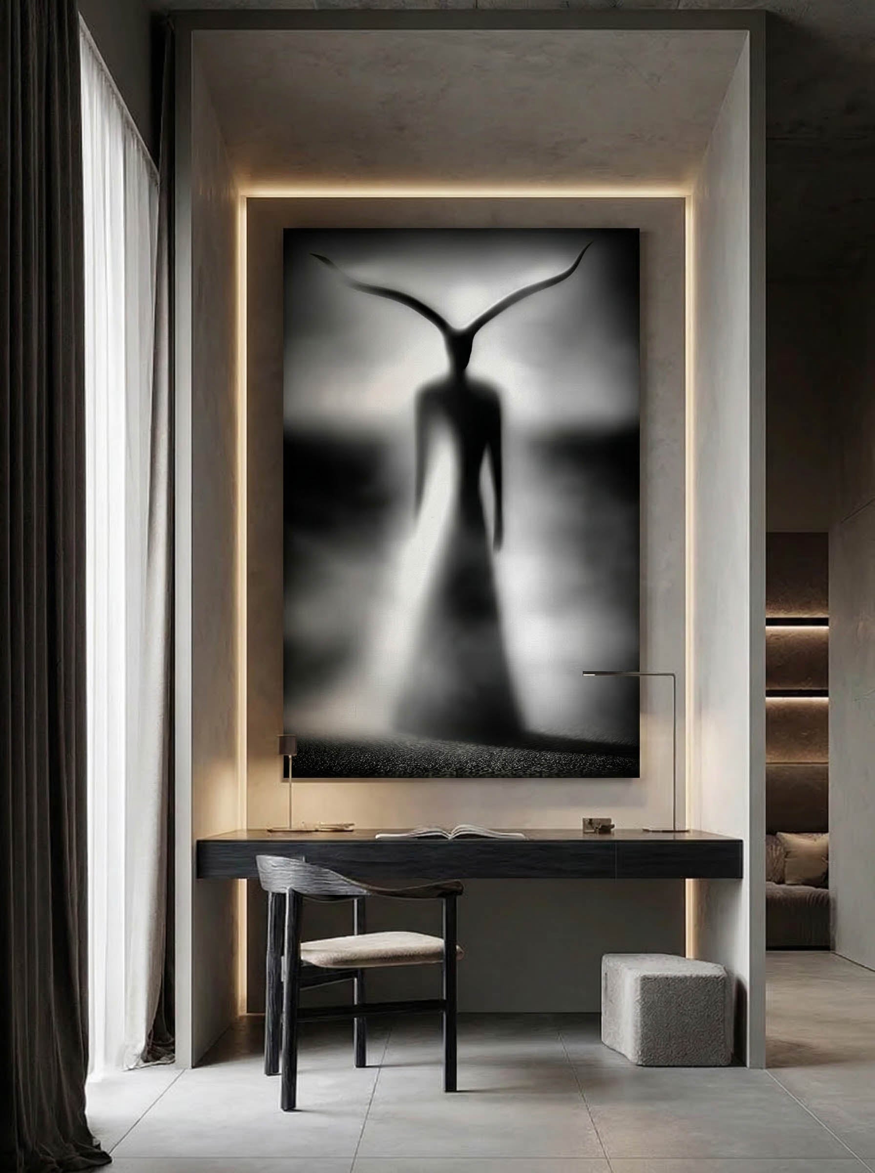 Night Presence – Surreal Monochromatic Figure Wall Art 545