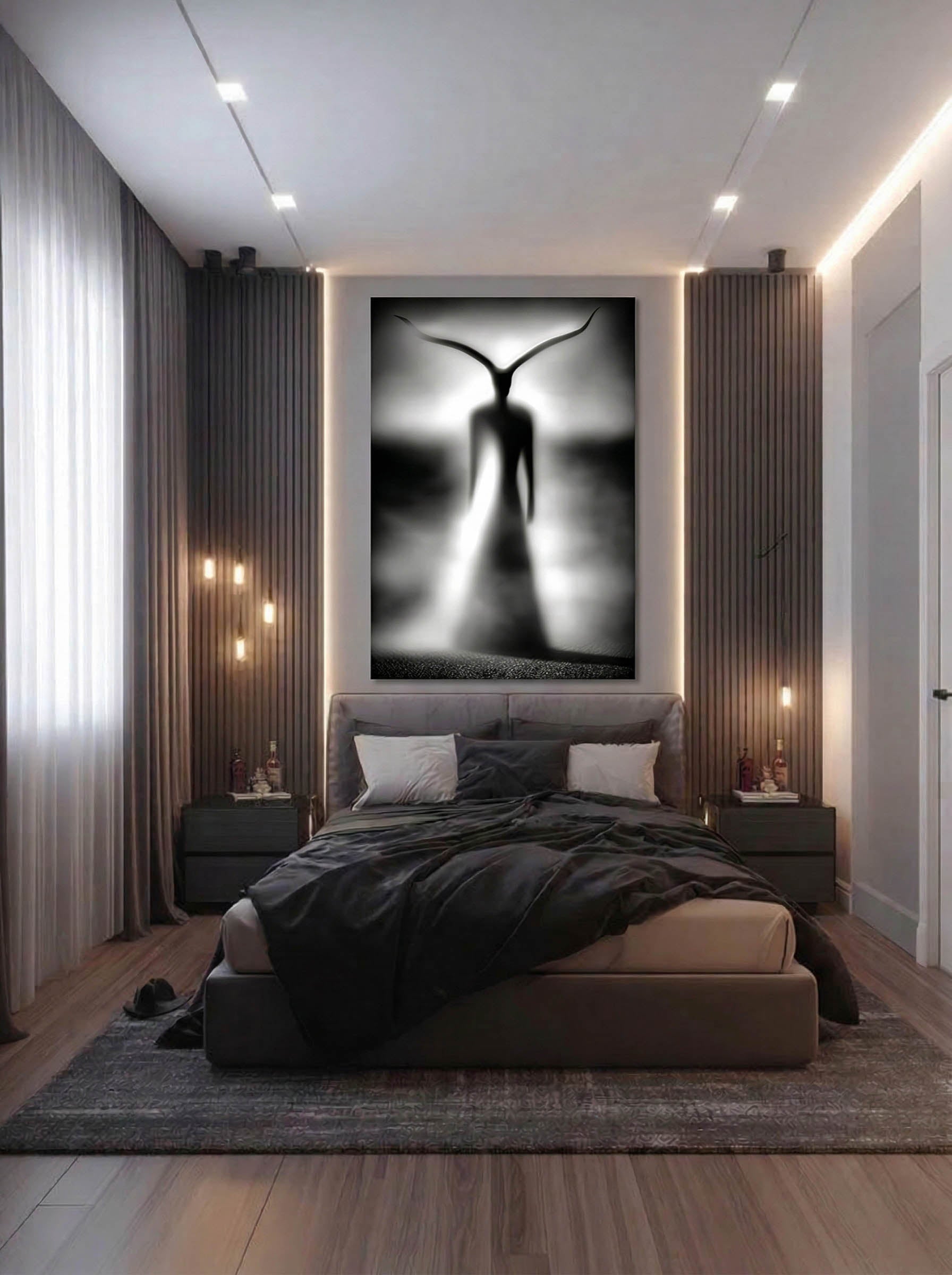 Night Presence – Surreal Monochromatic Figure Wall Art 545