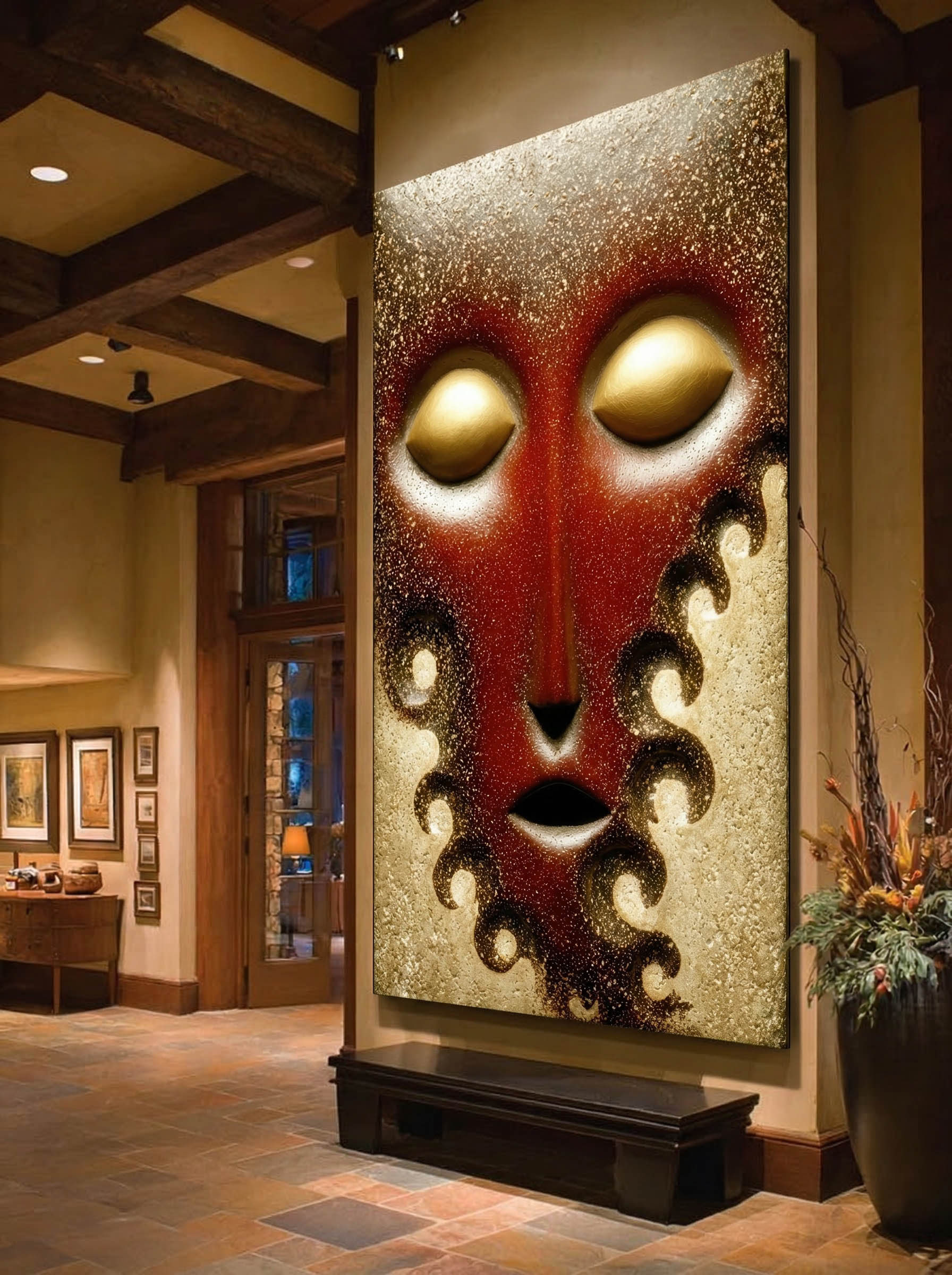 Crimson Silence – Surreal Textured Mask Wall Art 547 Secondary image