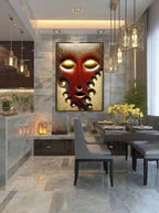 Crimson Silence – Surreal Textured Mask Wall Art 547