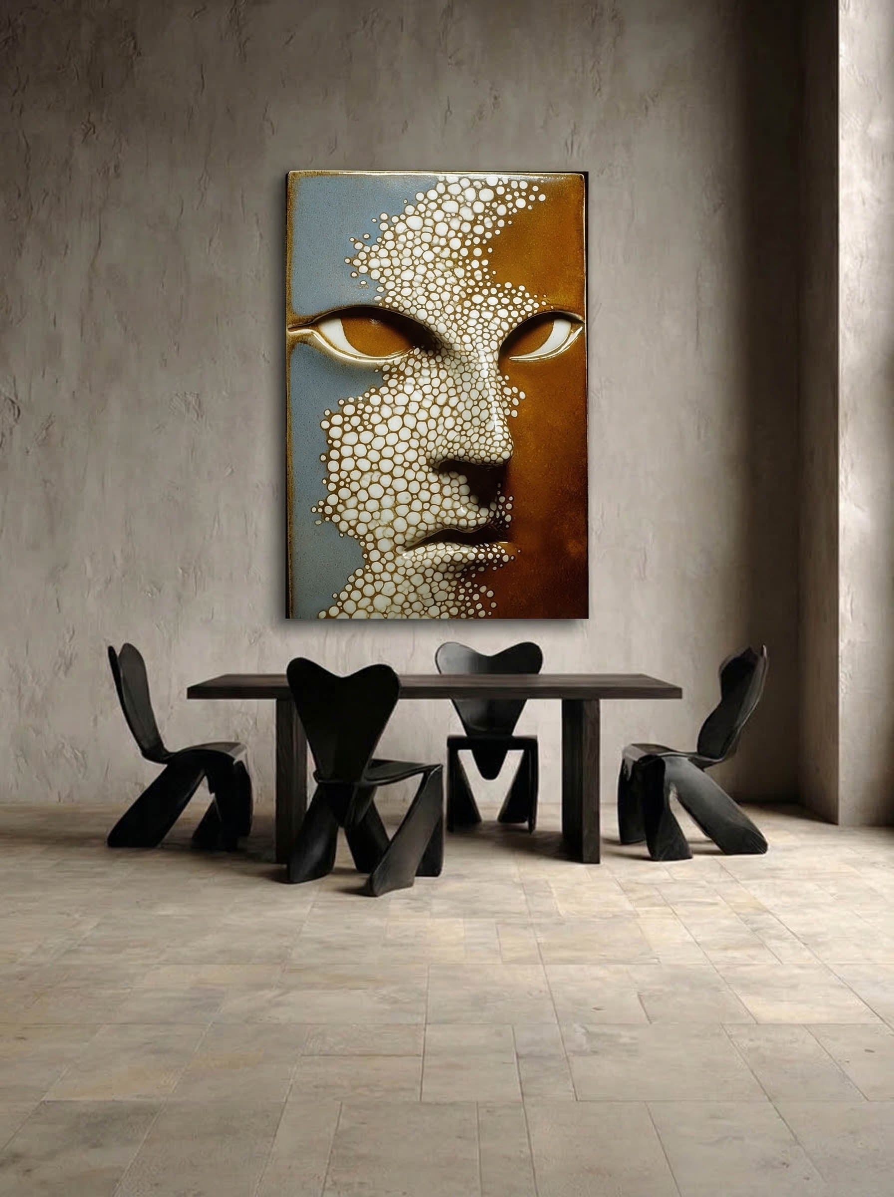 Stone Whisper – Surreal Dual-Tone Mask Wall Art 548