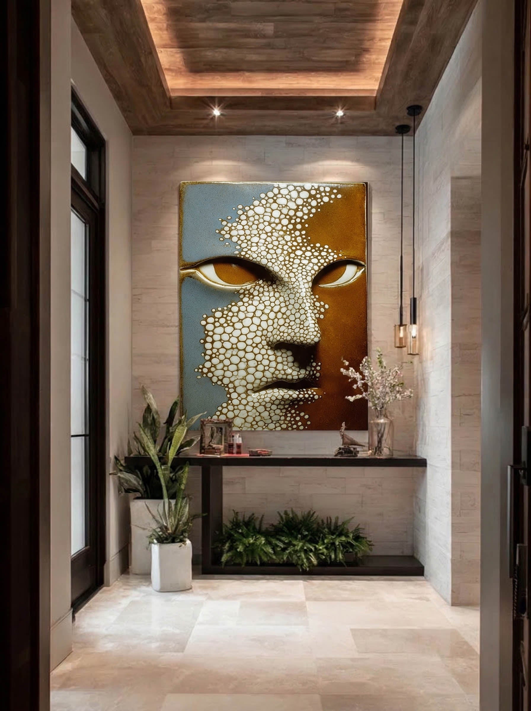 Stone Whisper – Surreal Dual-Tone Mask Wall Art 548