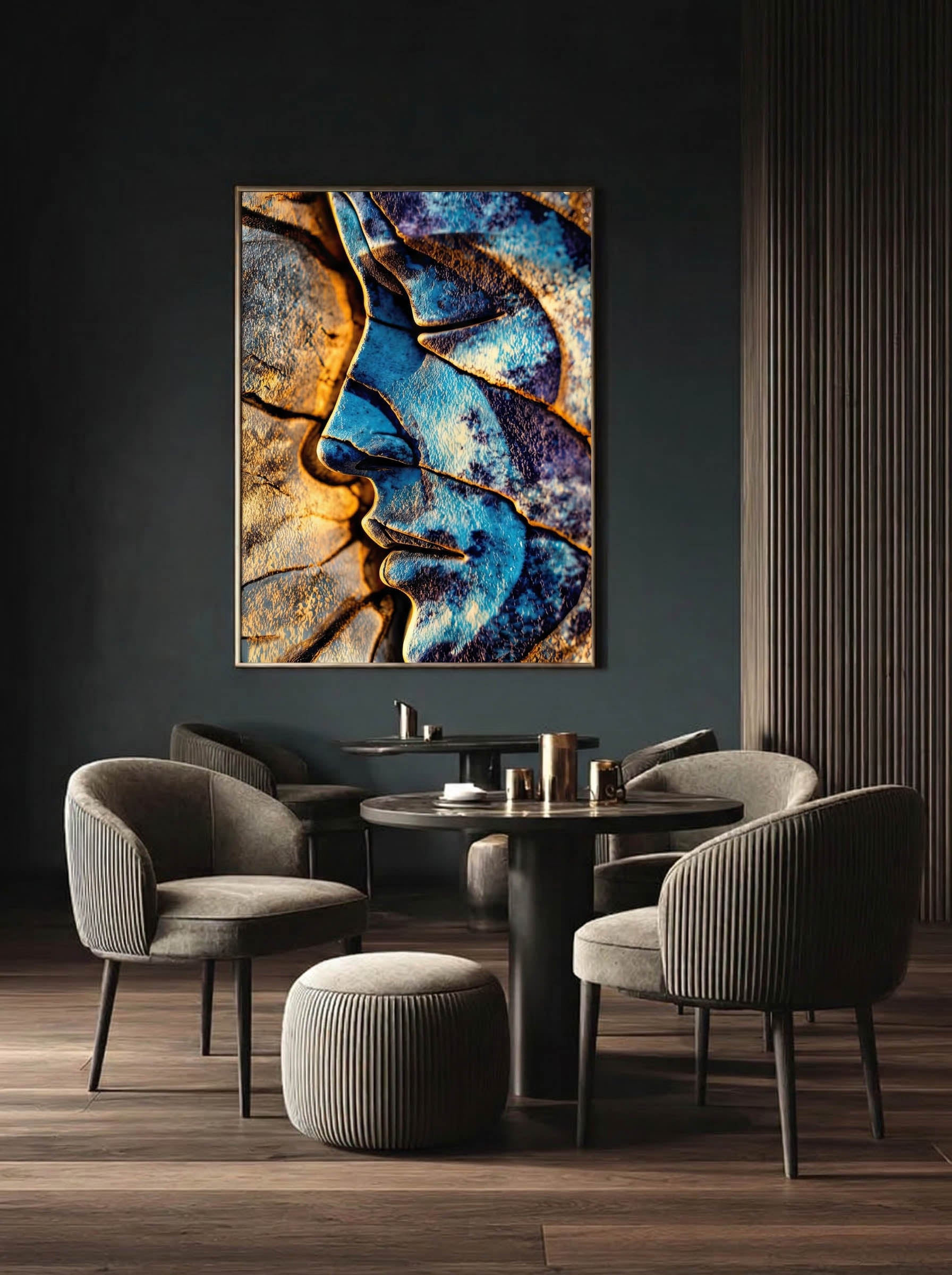 Azure Fissure – Surreal Weathered Portrait Wall Art 549