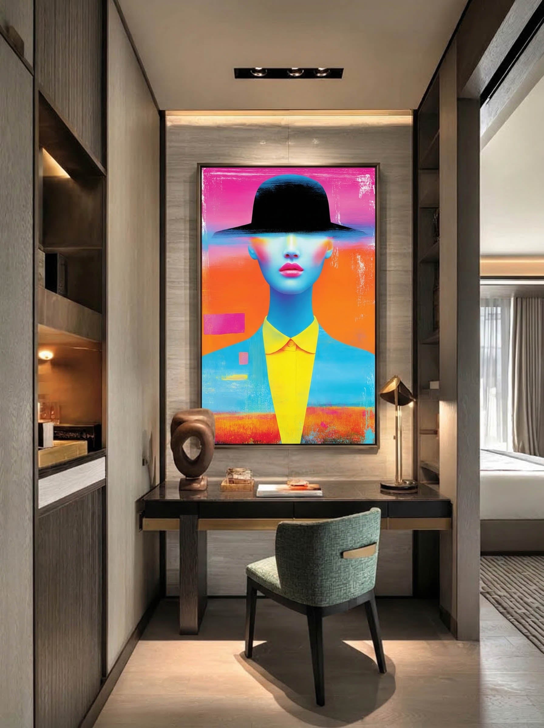 Vivid Anonymity – Surreal Neon Portrait Wall Art 555