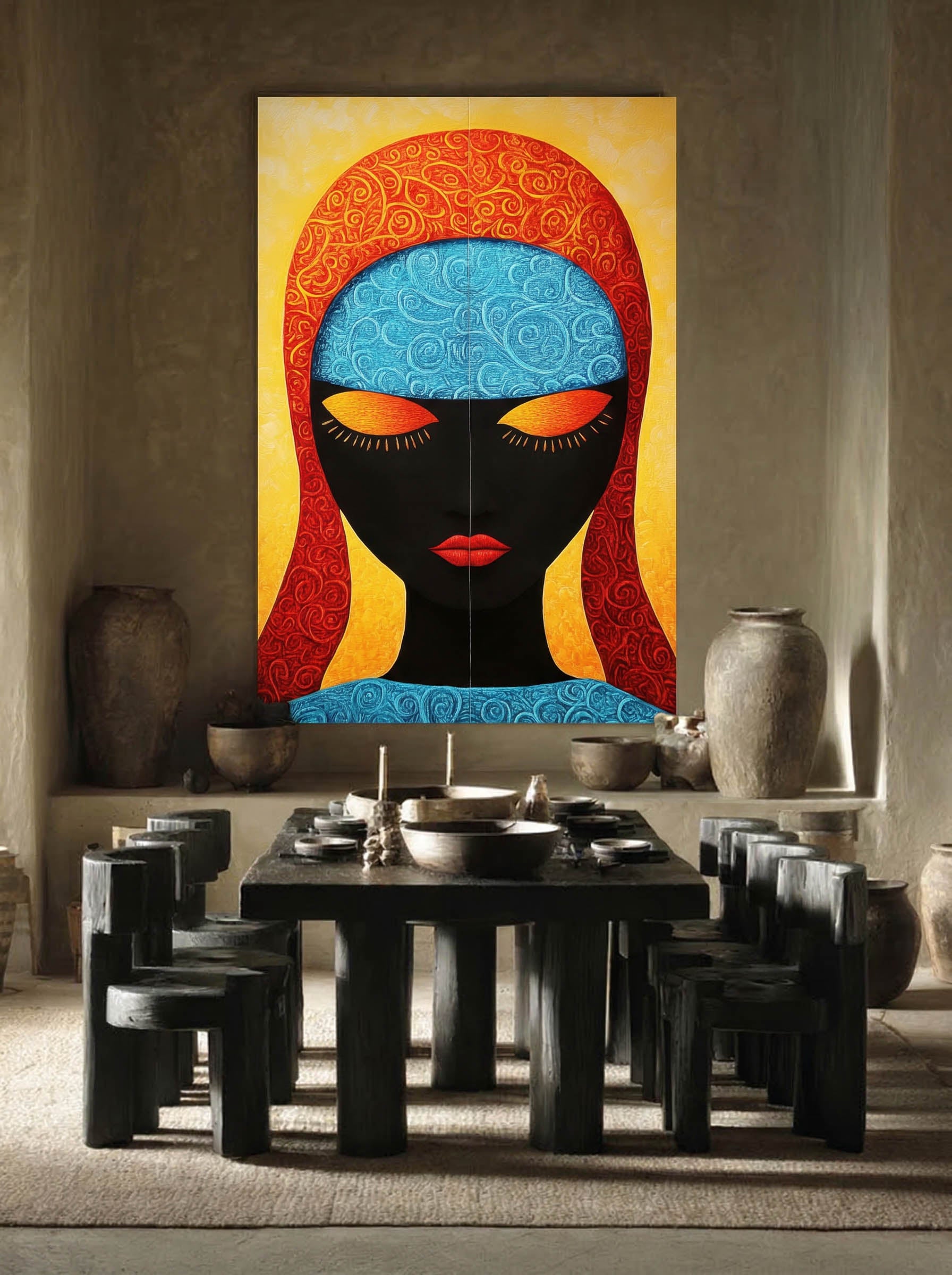 Swirl and Silence – Surreal Folk Psychedelic Wall Art 570