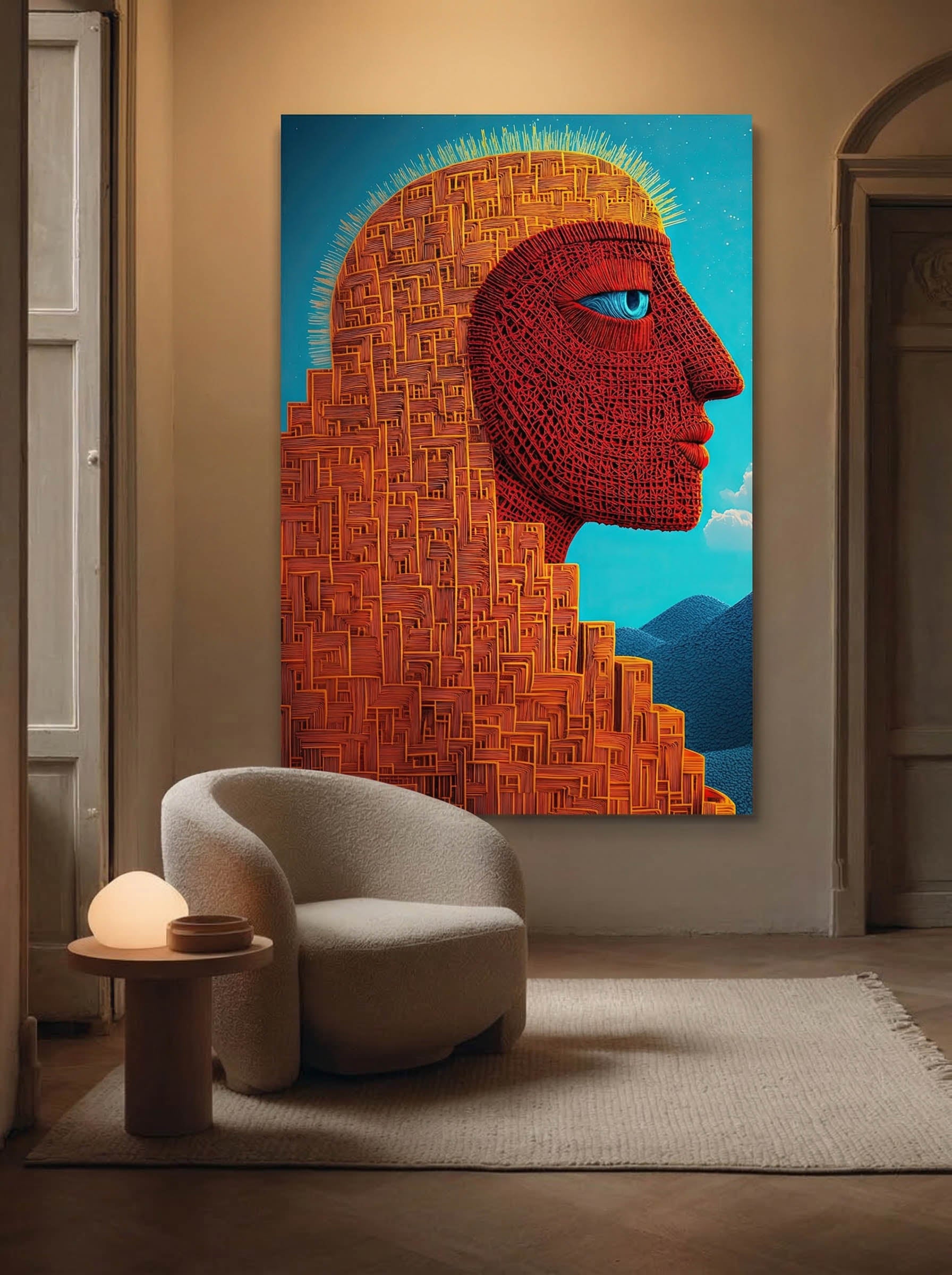 Ochre Monument – Surreal Folk Architecture Wall Art 572