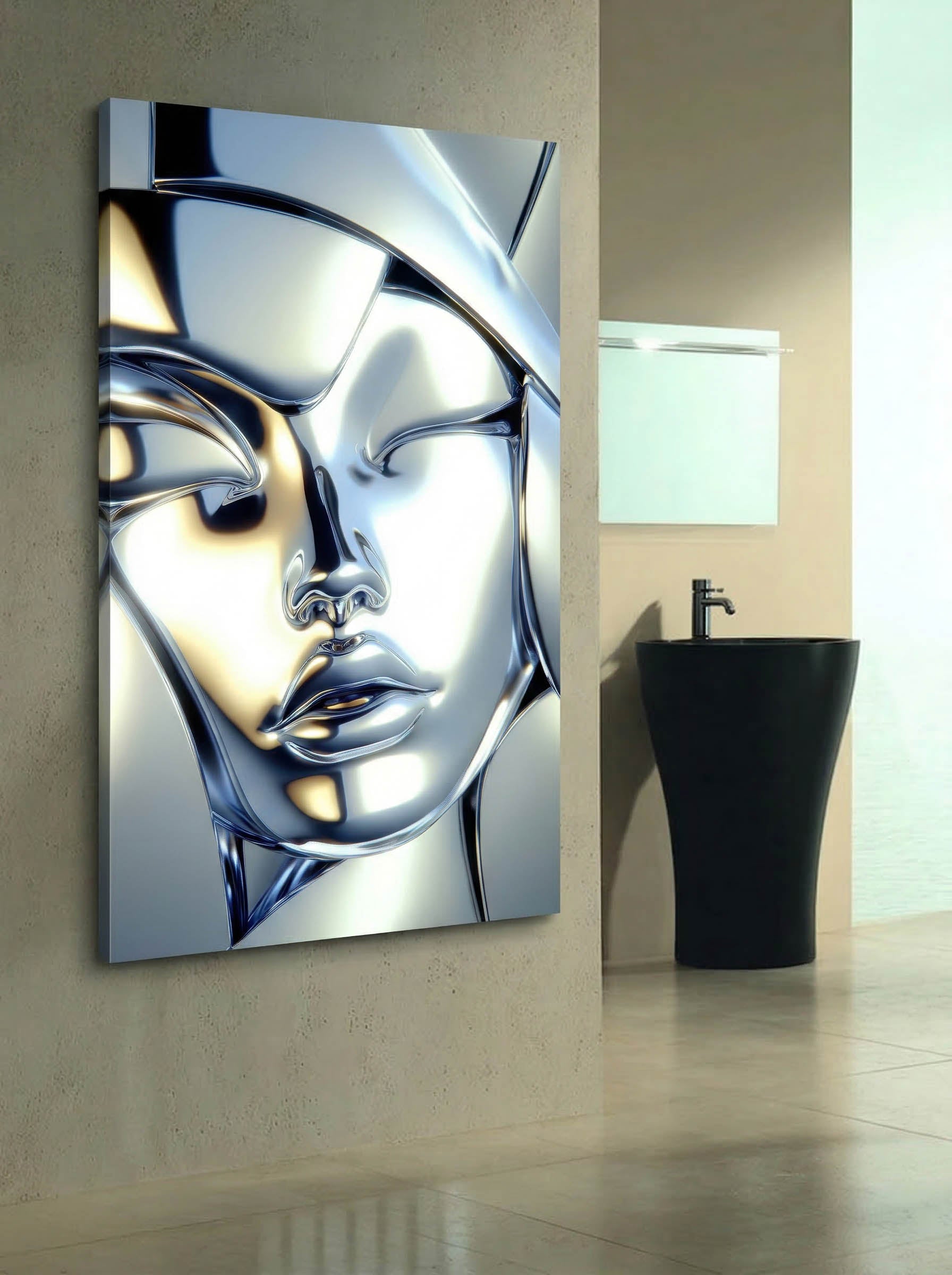 Chrome Mask – Surreal Liquid Metal Portrait Wall Art 576 Secondary image
