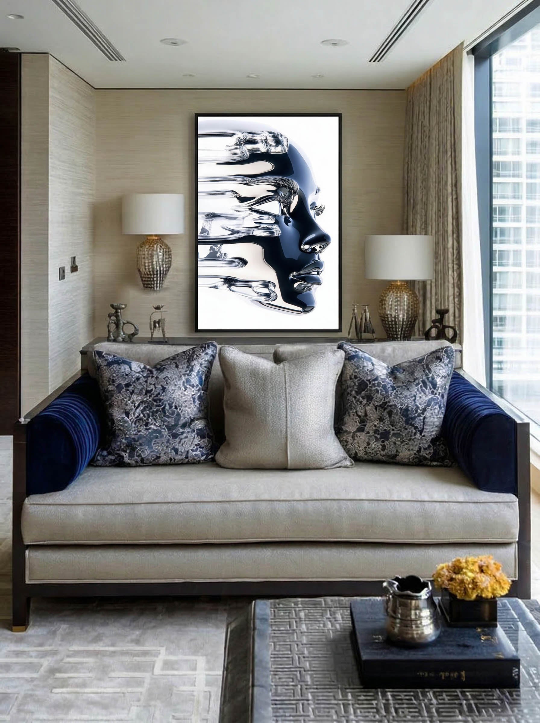 Liquid Peel – Surreal Dissolving Chrome Portrait Wall Art 577