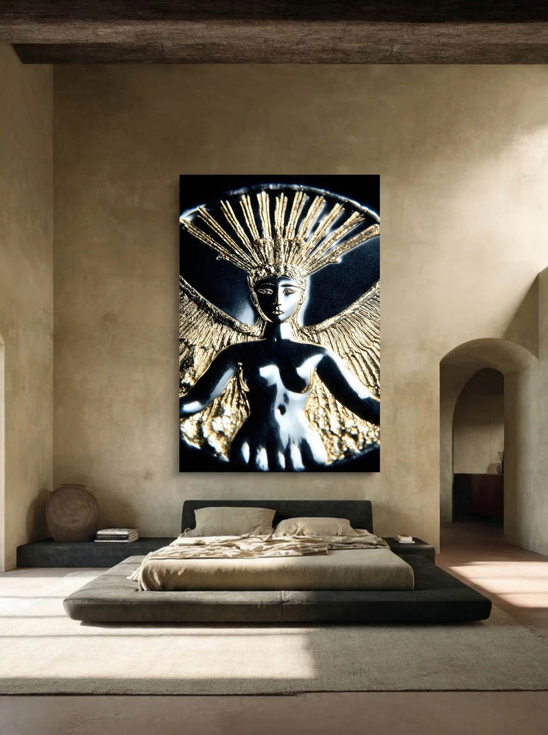 Radiant Wings – Surreal Gold Relief Figure Wall Art 584