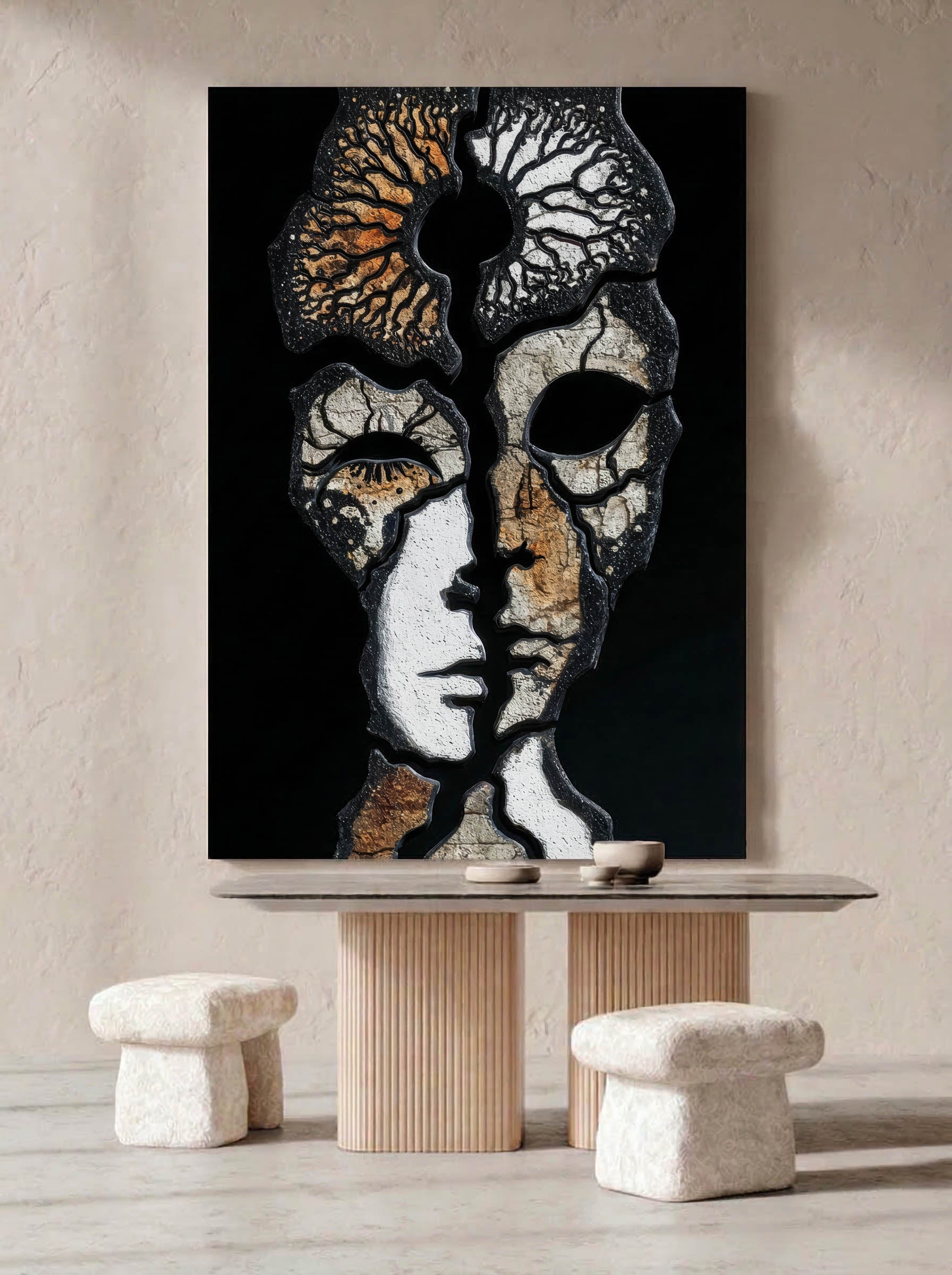 Two Faces – Surreal Gothic Stone Portrait Wall Art 585 Secondary image