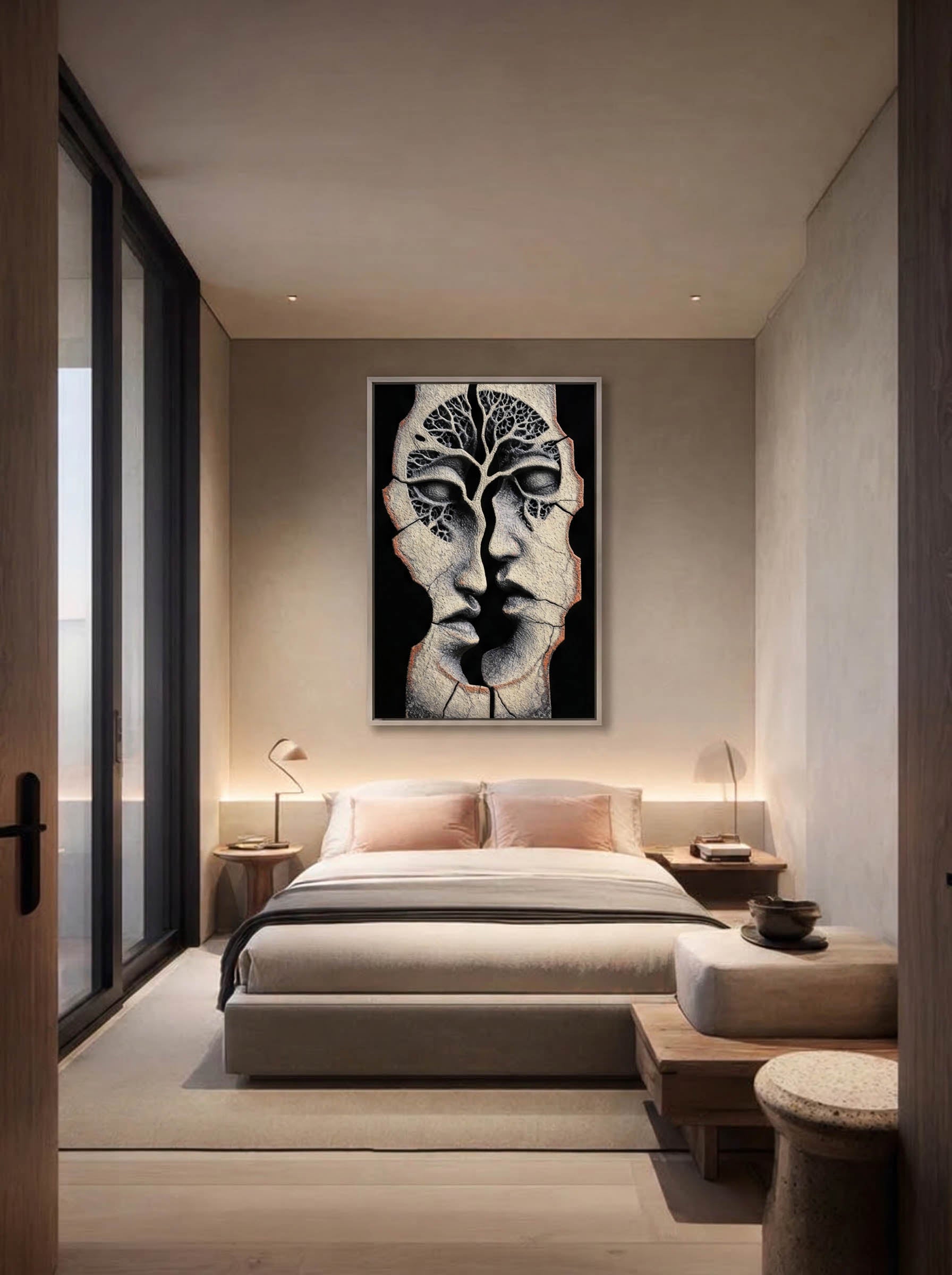 Fractured Self – Surreal Stone Dual Portrait Wall Art 586