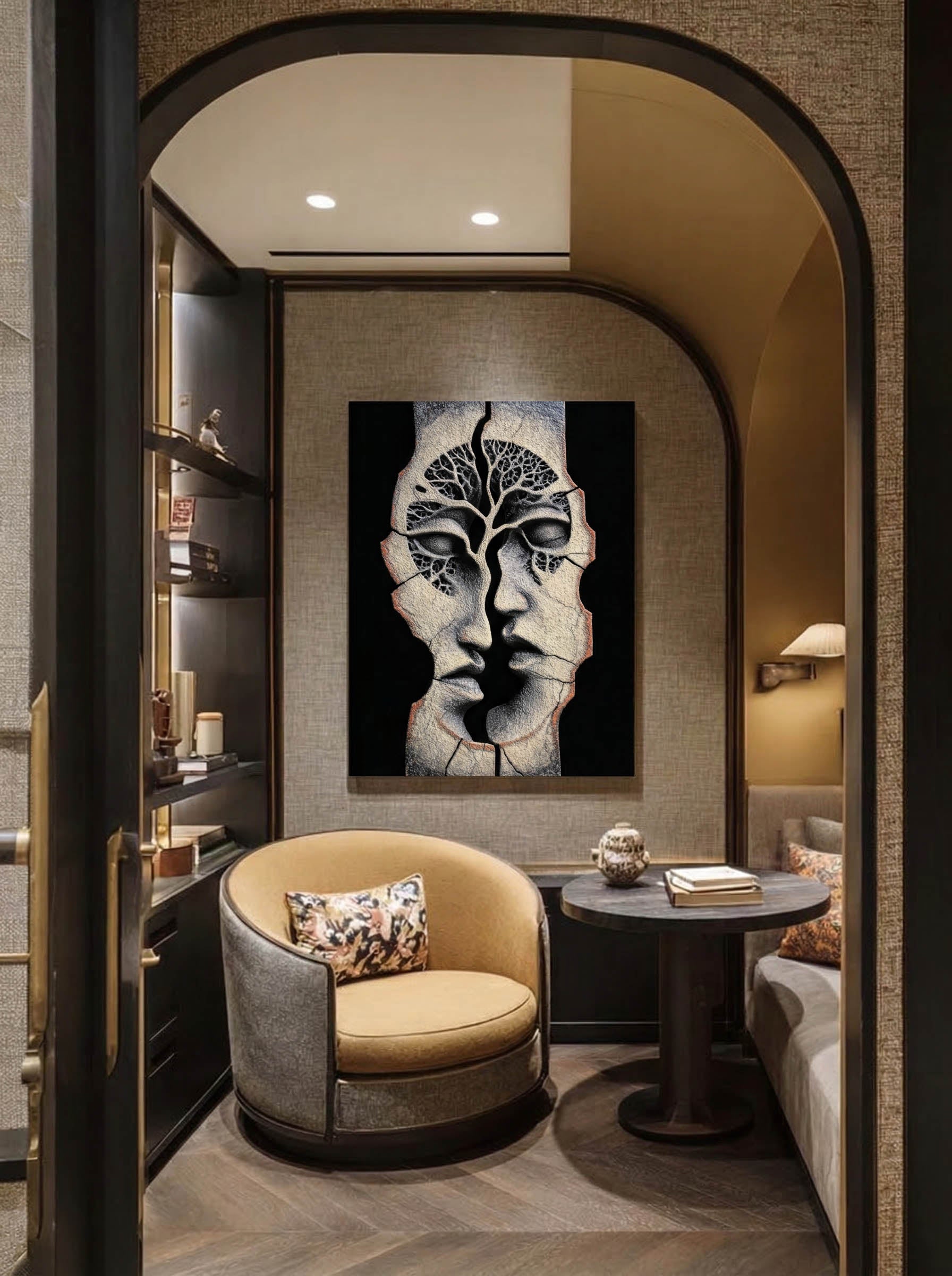 Fractured Self – Surreal Stone Dual Portrait Wall Art 586