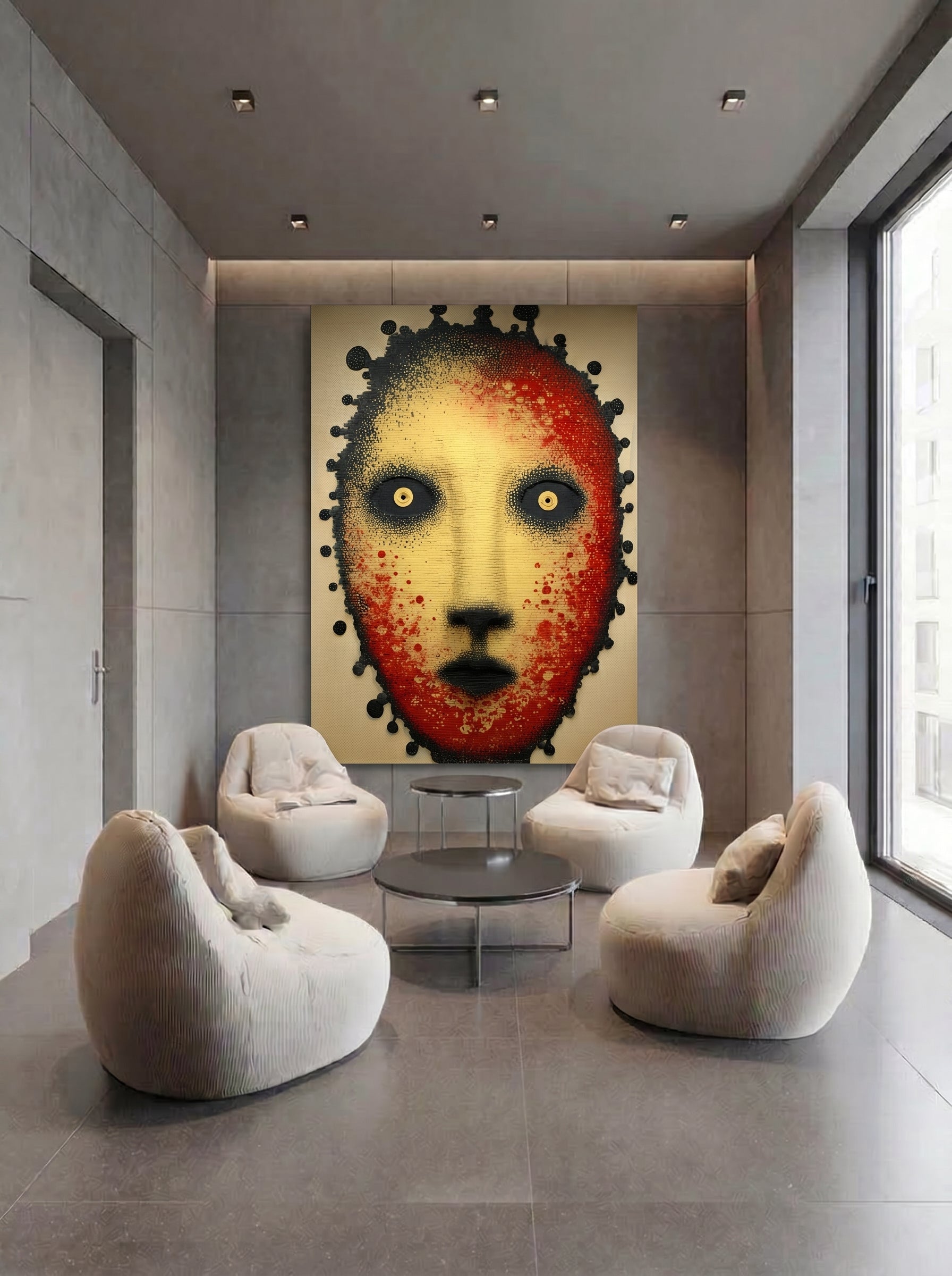 Crimson Presence – Surreal Folk Stipple Mask Wall Art 588 Secondary image