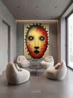 Crimson Presence – Surreal Folk Stipple Mask Wall Art 588