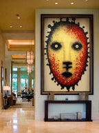 Crimson Presence – Surreal Folk Stipple Mask Wall Art 588