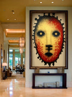 Crimson Presence – Surreal Folk Stipple Mask Wall Art 588