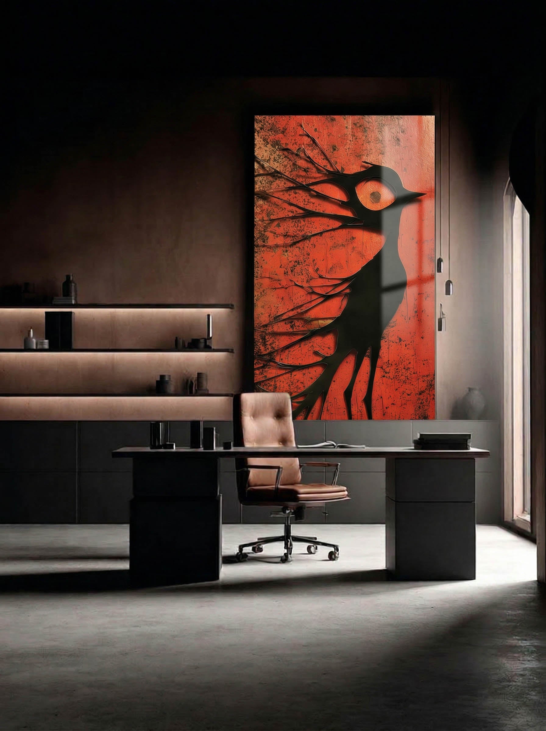 Crimson Flight – Surreal Minimalist Bird Wall Art 589