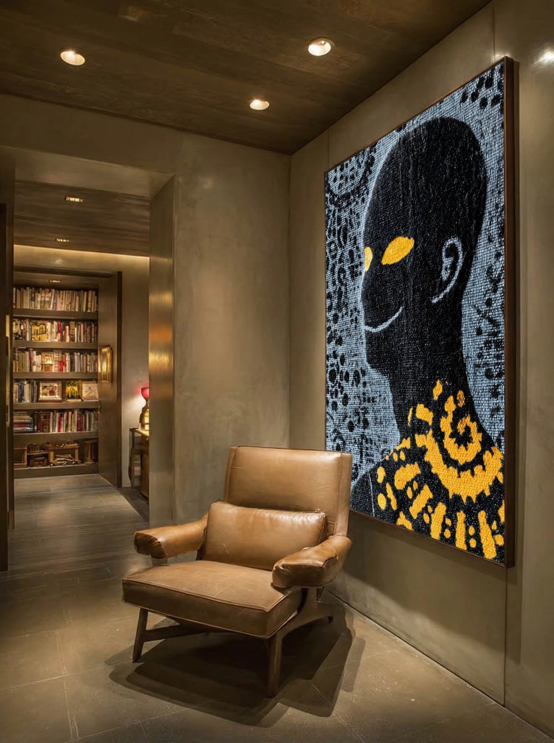 Amber Gaze – Surreal Folk Swirl Figure Wall Art 590