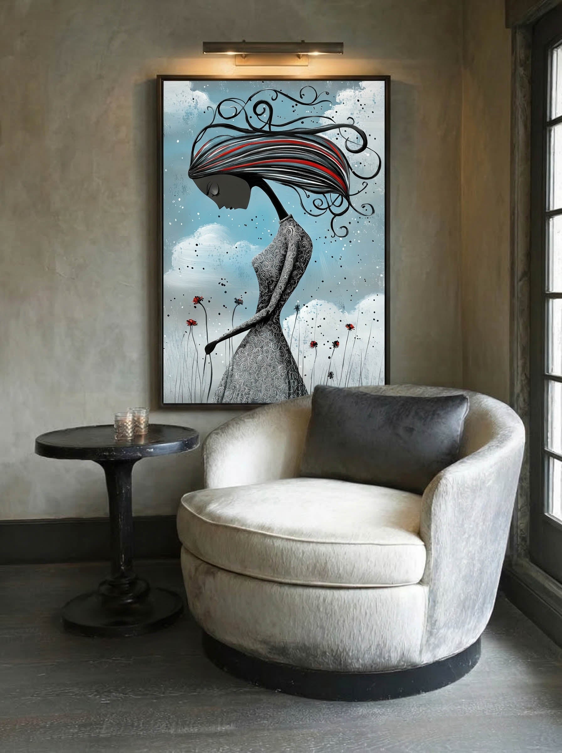Crimson Breeze – Surreal Folk Floral Figure Wall Art 597 Secondary image