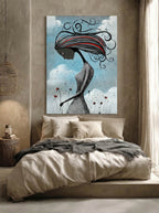 Crimson Breeze – Surreal Folk Floral Figure Wall Art 597