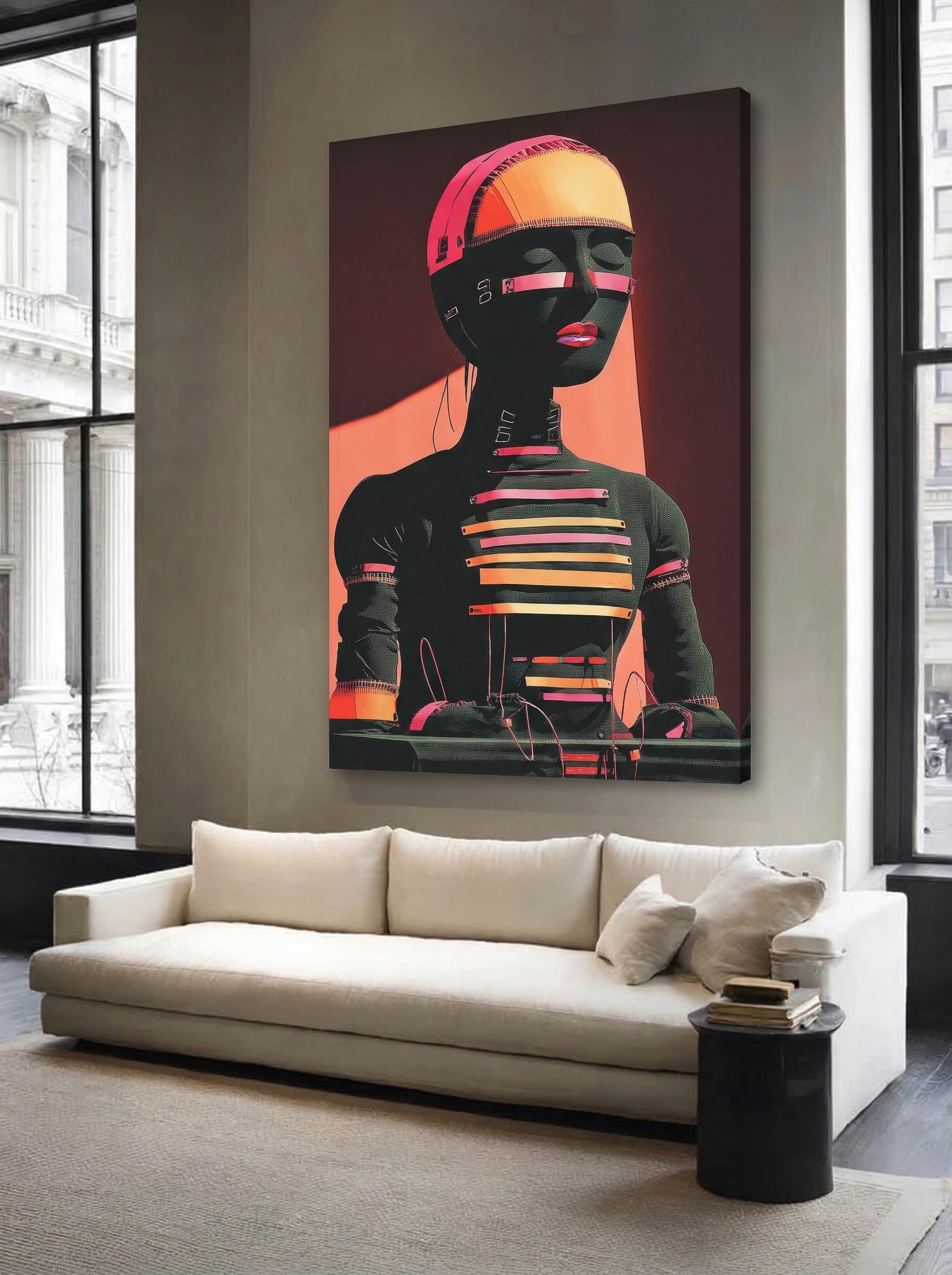 Synthetic Stillness – Surreal Graphic Neon Profile Wall Art 598