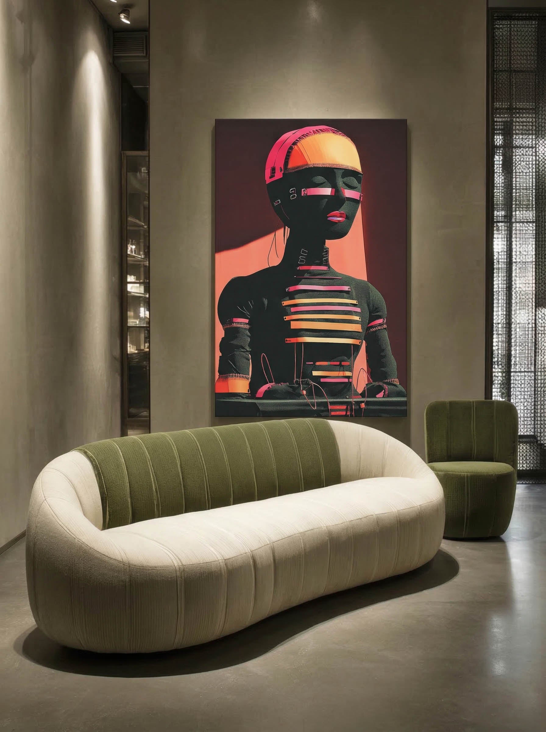 Synthetic Stillness – Surreal Graphic Neon Profile Wall Art 598