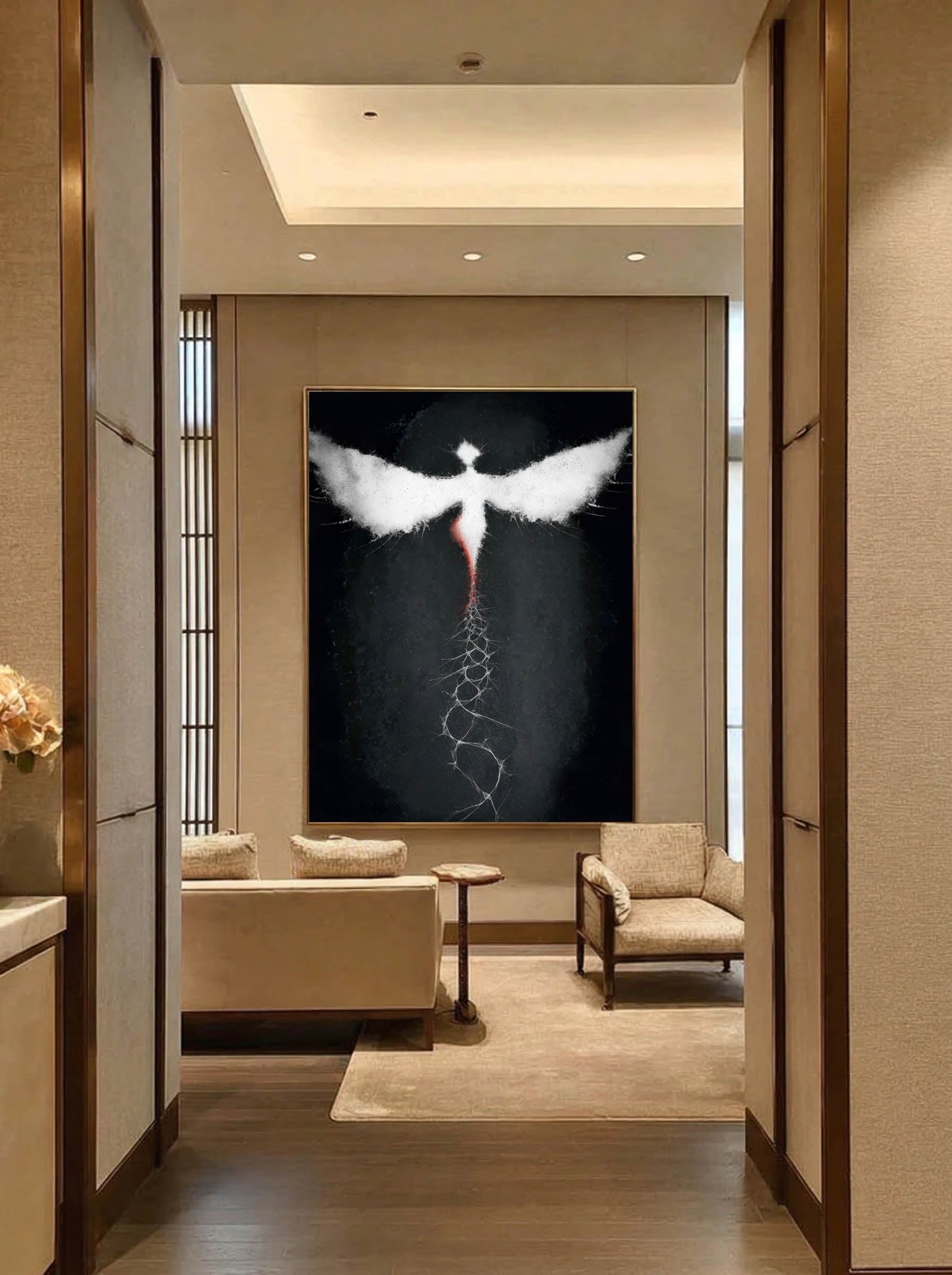 Etheric Descent – Surreal Winged Abstract Wall Art 599