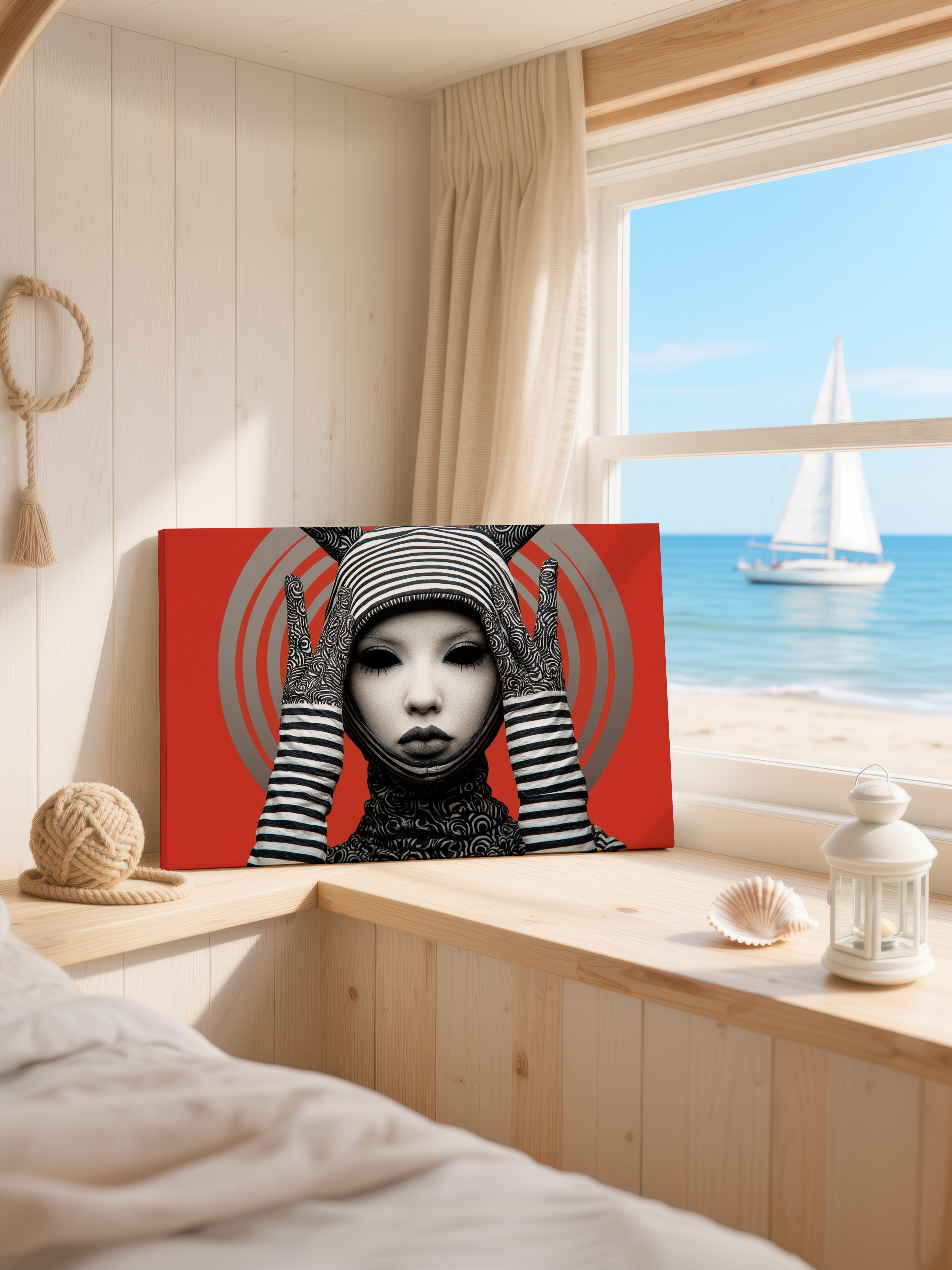 Striped Noir Persona – Surreal Graphic Pop Figure Wall Art 137