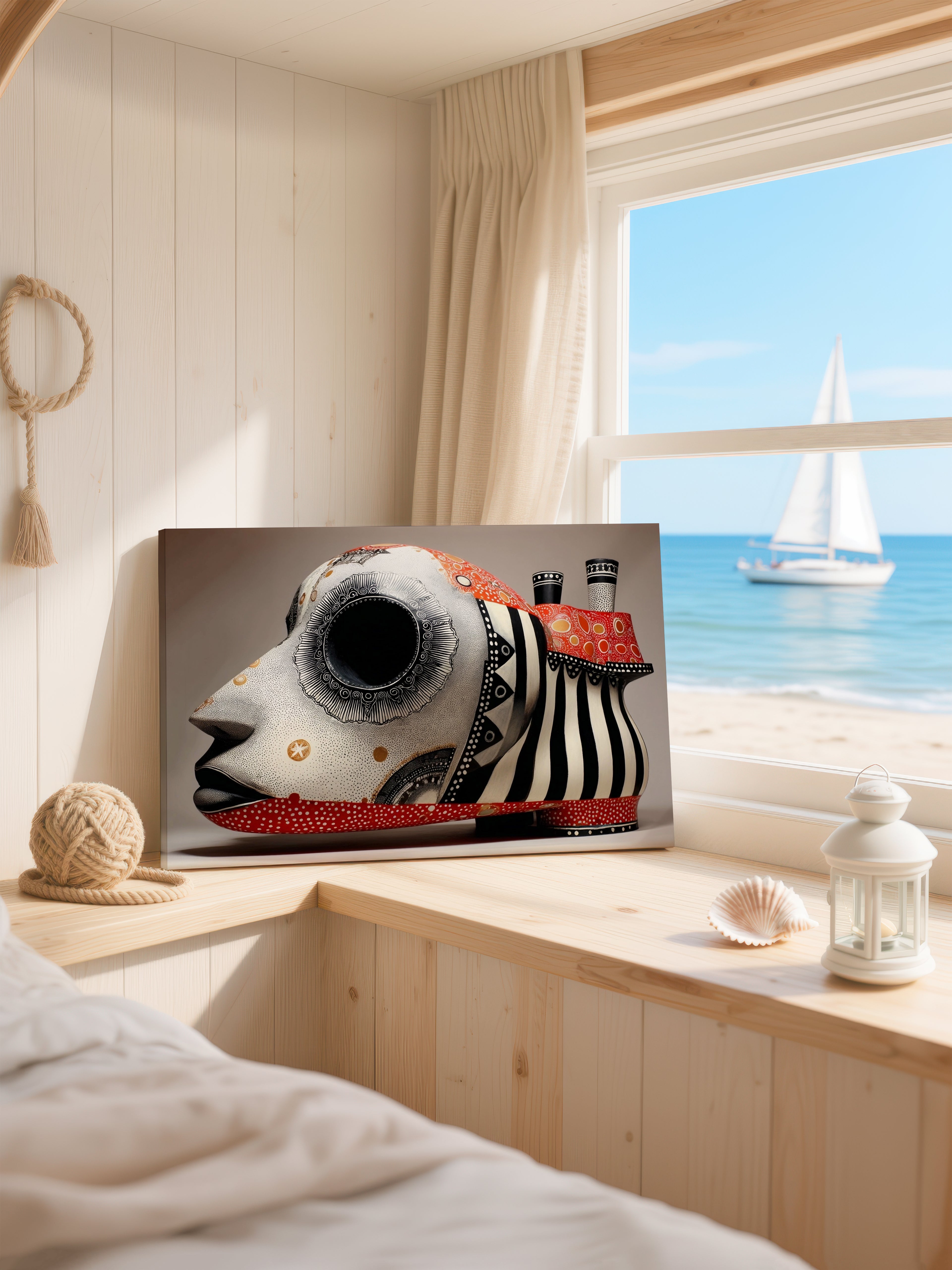 Patterned Vessel – Surreal Folk Art Portrait Wall Art 136