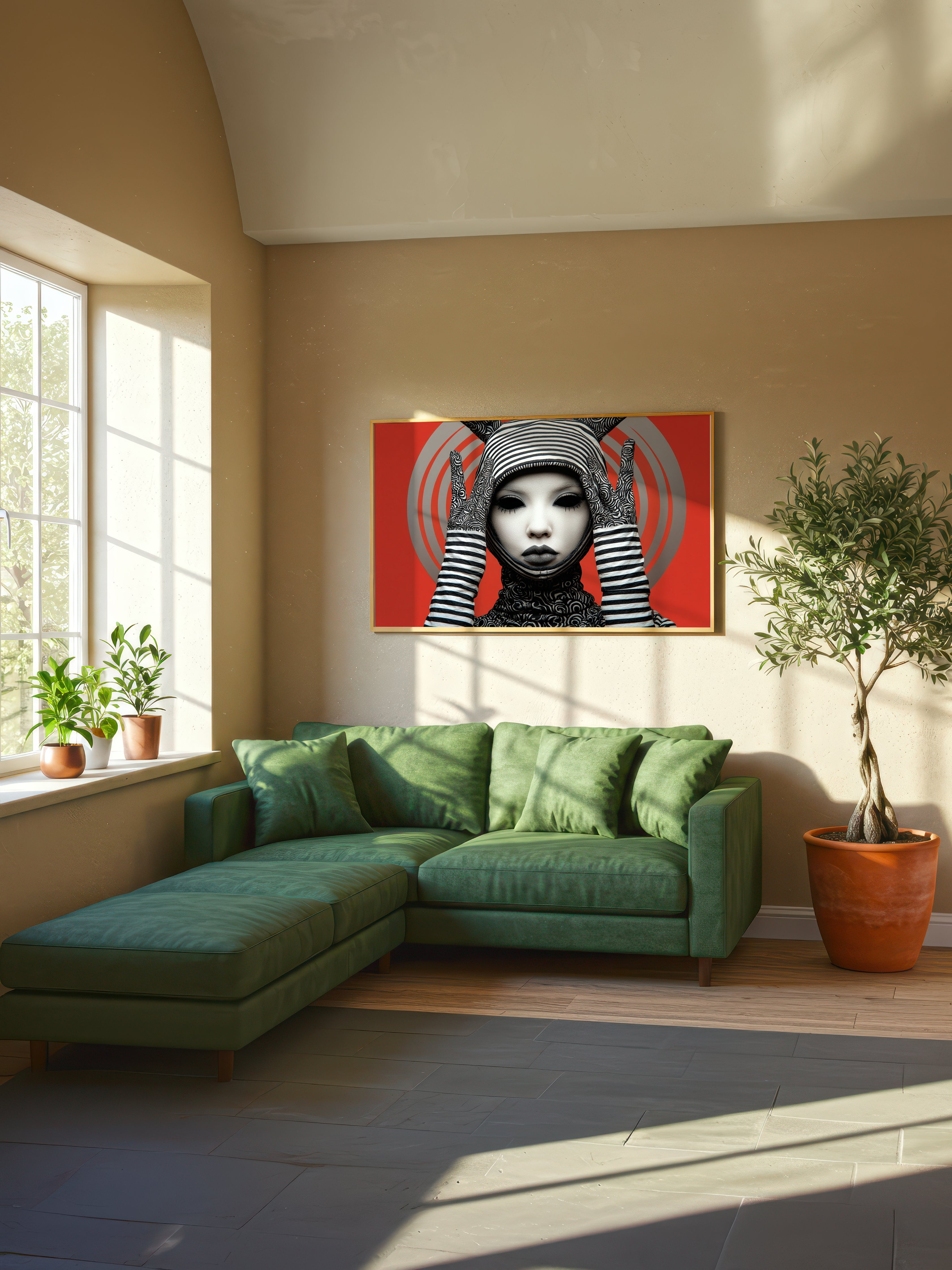 Striped Noir Persona – Surreal Graphic Pop Figure Wall Art 137