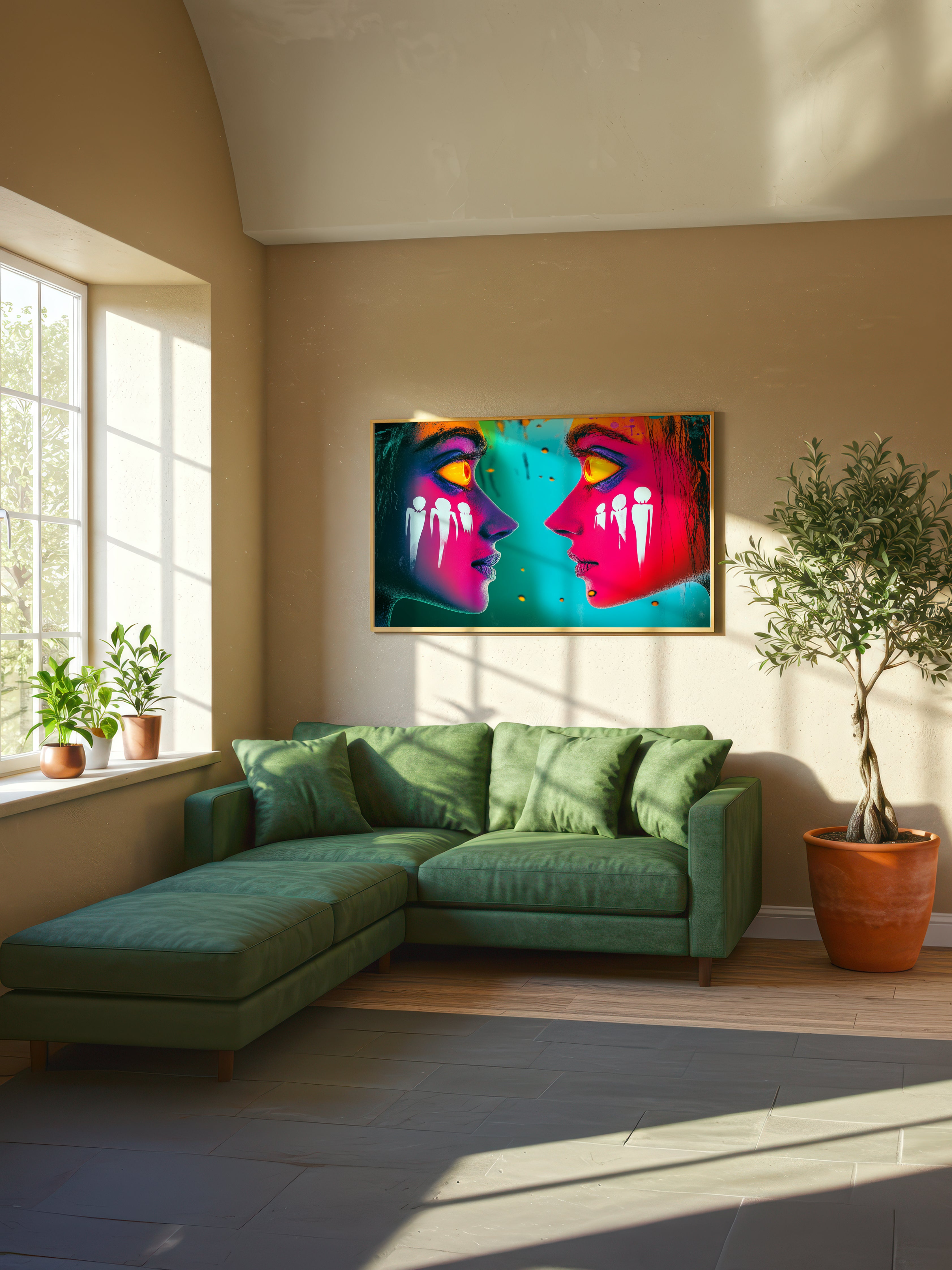 Magenta Echoes – Surreal Psychedelic Dual Portrait Wall Art 071