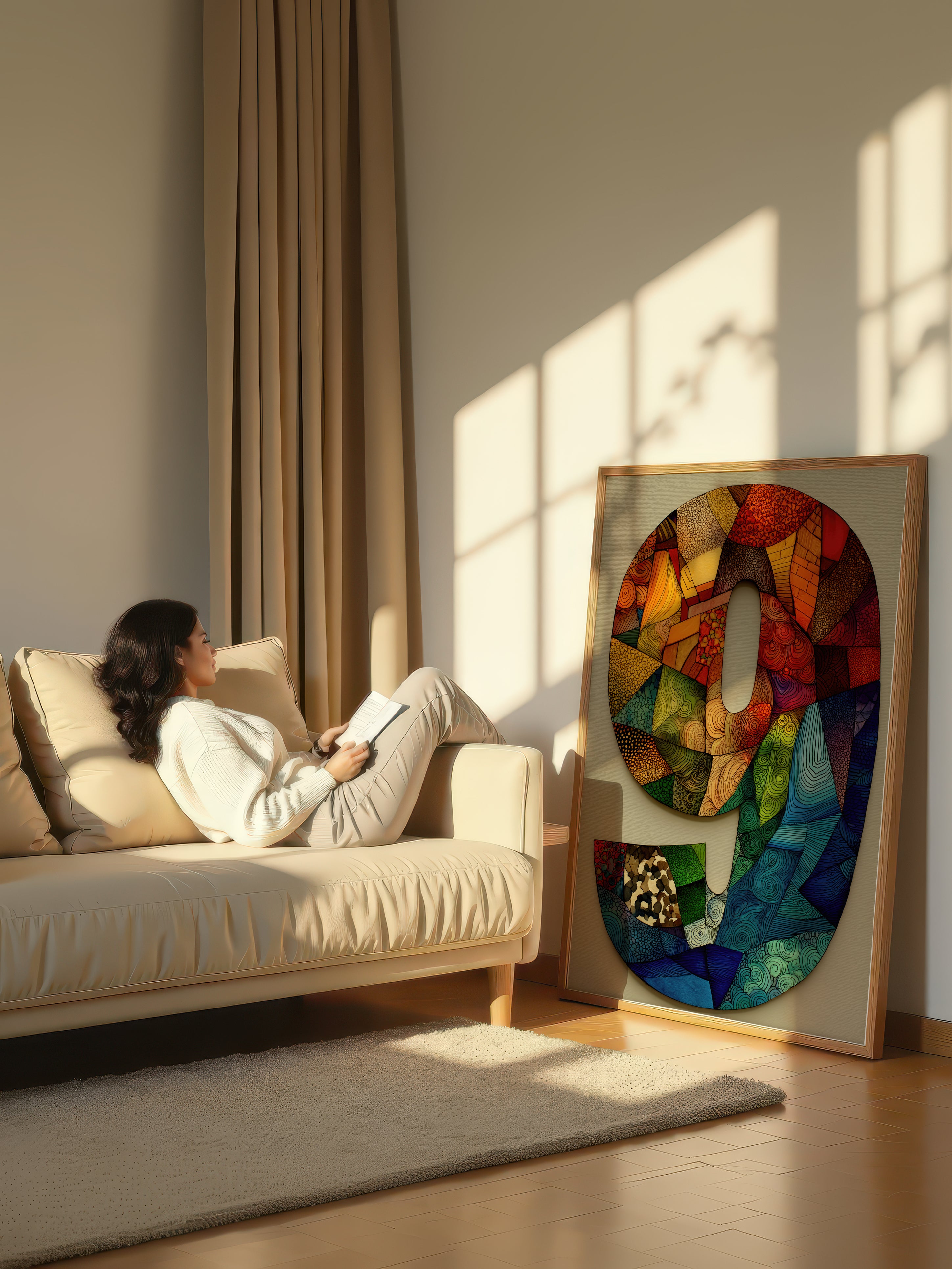 Mosaic Number Nine – Surreal Graphic Symbol Wall Art 253