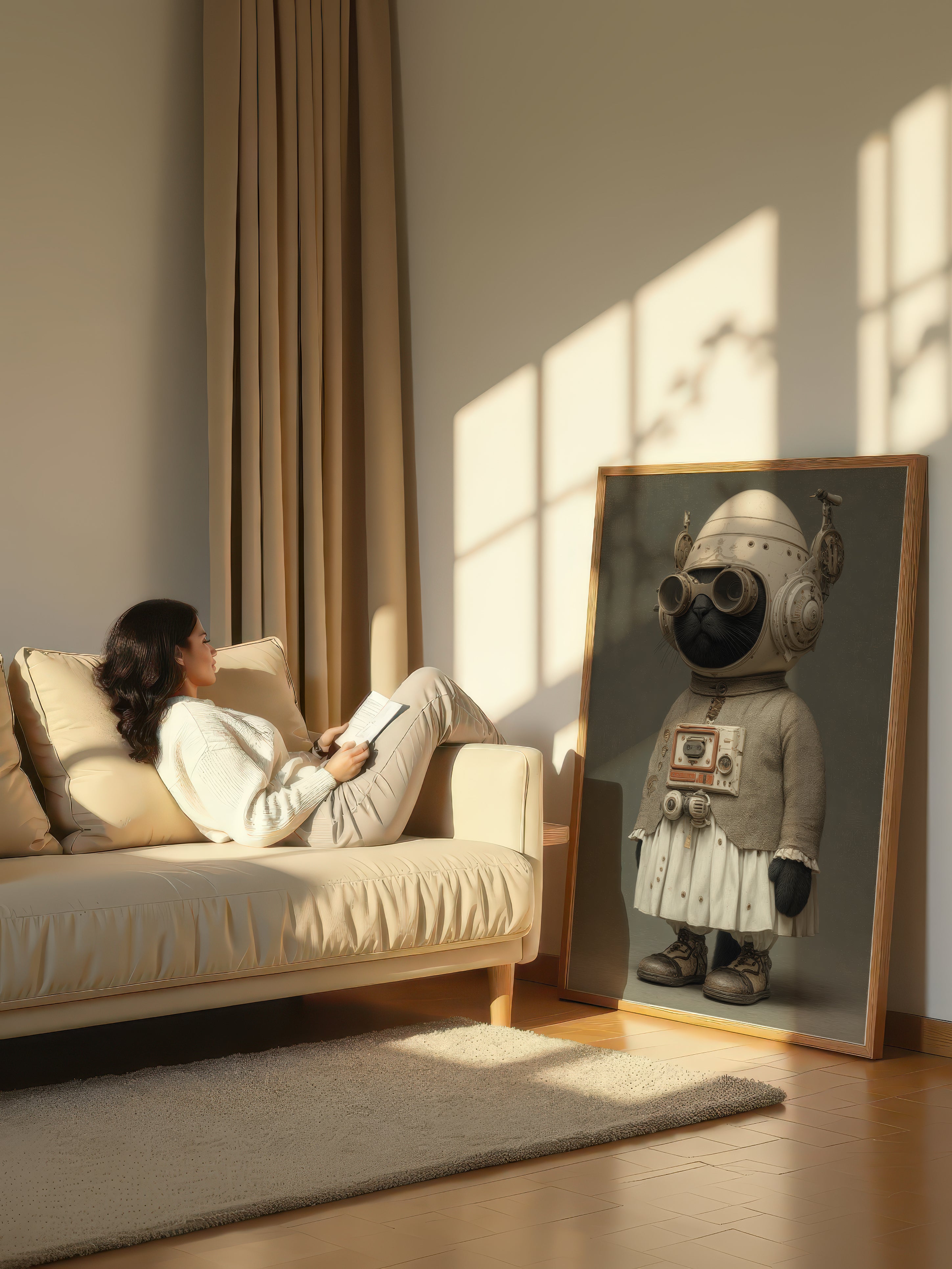 The Midnight Aviator – Surreal Steampunk Cat Portrait Wall Art 196