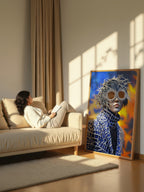 Cobalt Lattice – Surreal Avant-Garde Fashion Portrait Wall Art 331