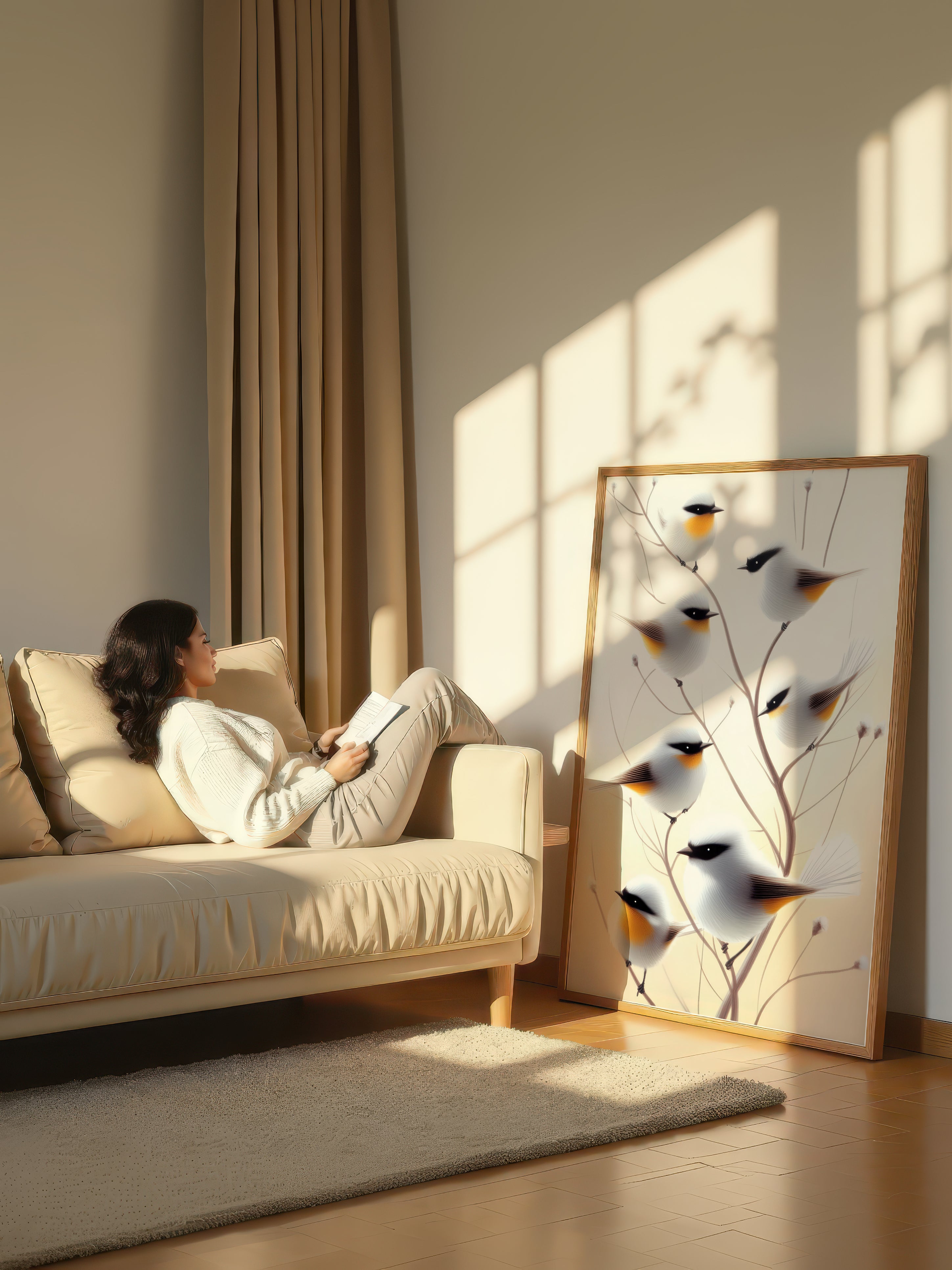 Frosty Morning Songbirds – Surreal Winter Nature Bird Wall Art 201