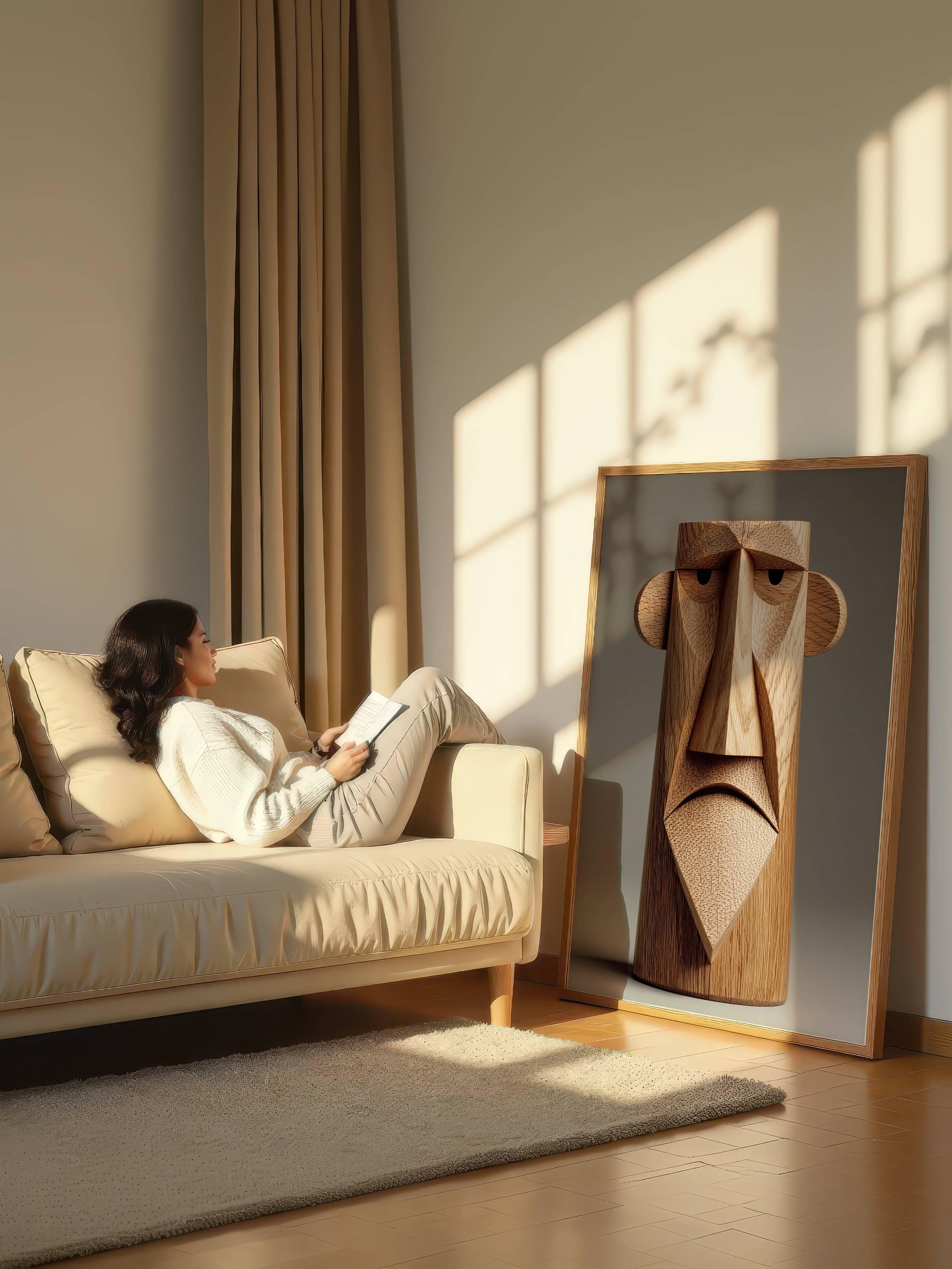 Wooden Face Sculpture – Surreal Sculptural Wall Art 101